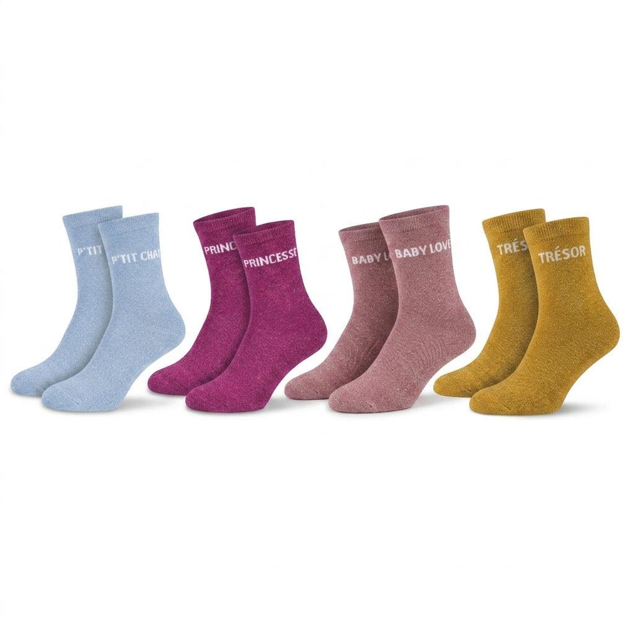 Voir la diapositive 4 : OZABI Ozabi chaussettes fille a paillettes message humoristique pack de 4 paires