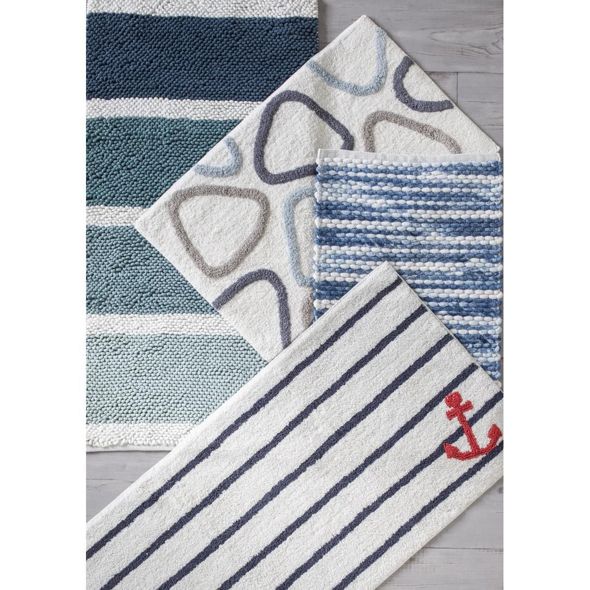 GUY LEVASSEUR Tapis de bain déco à rayures en polycoton 60x120cm