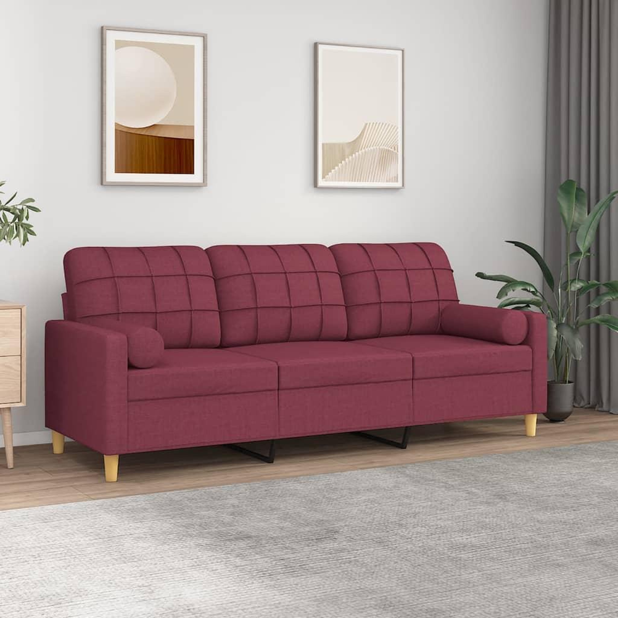 VIDAXL Canape 3 places avec oreillers decoratifs bordeaux 180 cm tissu