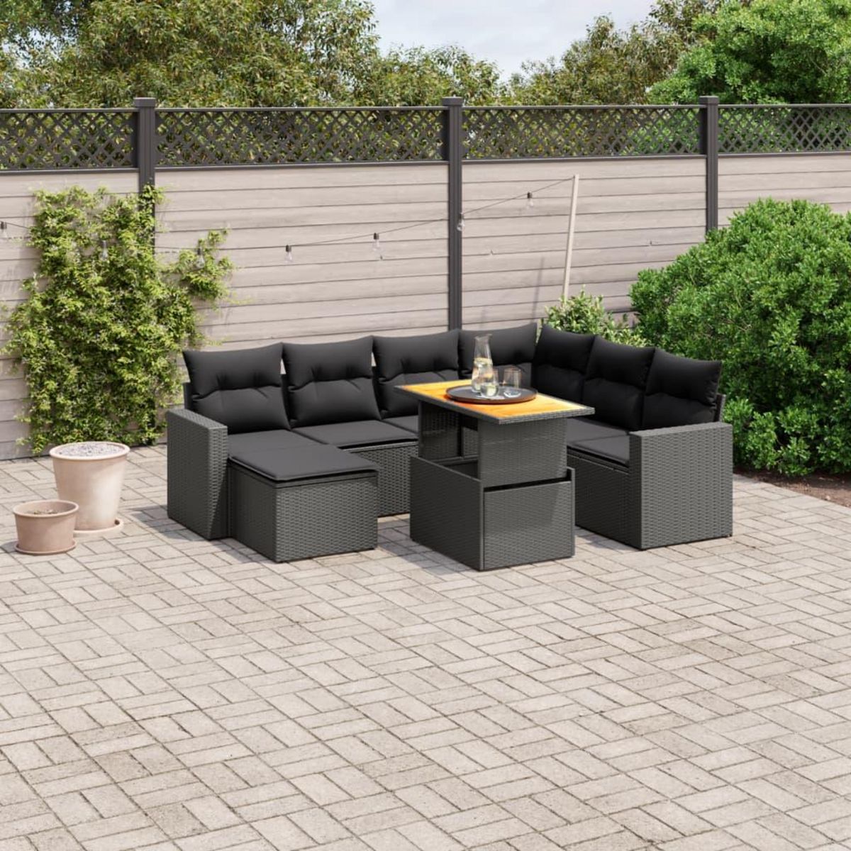 VIDAXL Salon de jardin 8 pcs avec coussins noir resine tressee