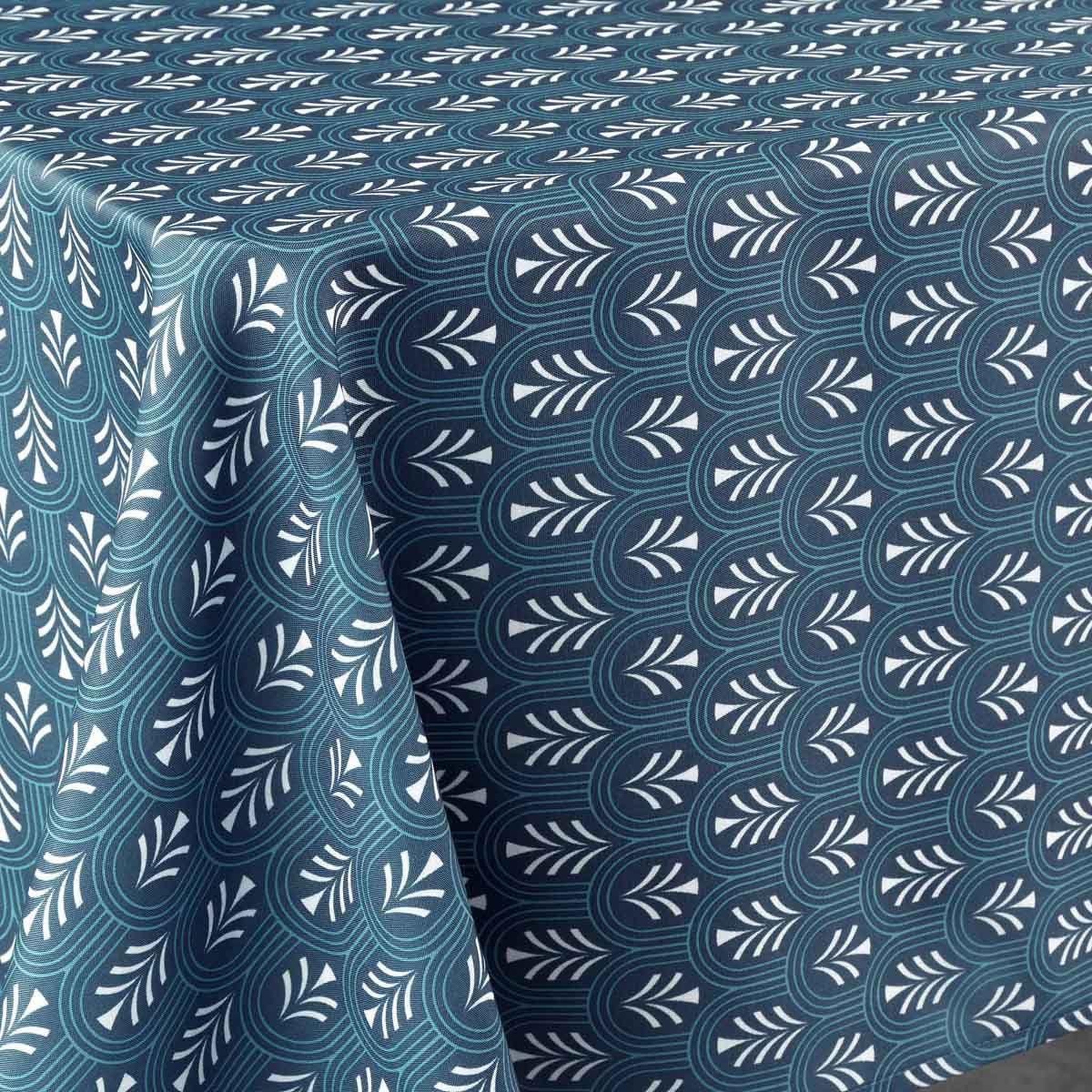 Voir la diapositive 2 : Douceur d'Intérieur Nappe imprimée  manuella  145x240cm bleu