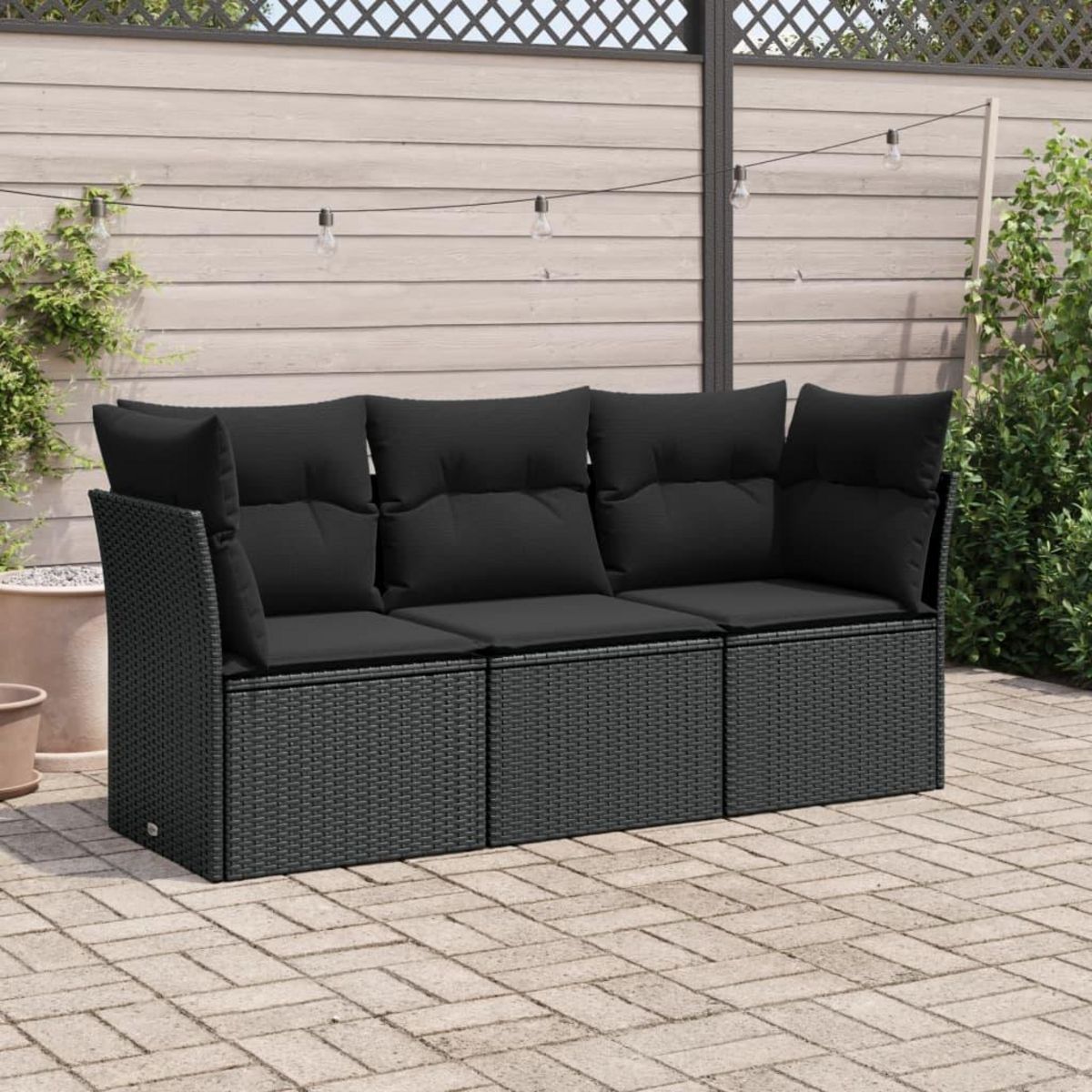 VIDAXL Salon de jardin 3 pcs avec coussins noir resine tressee