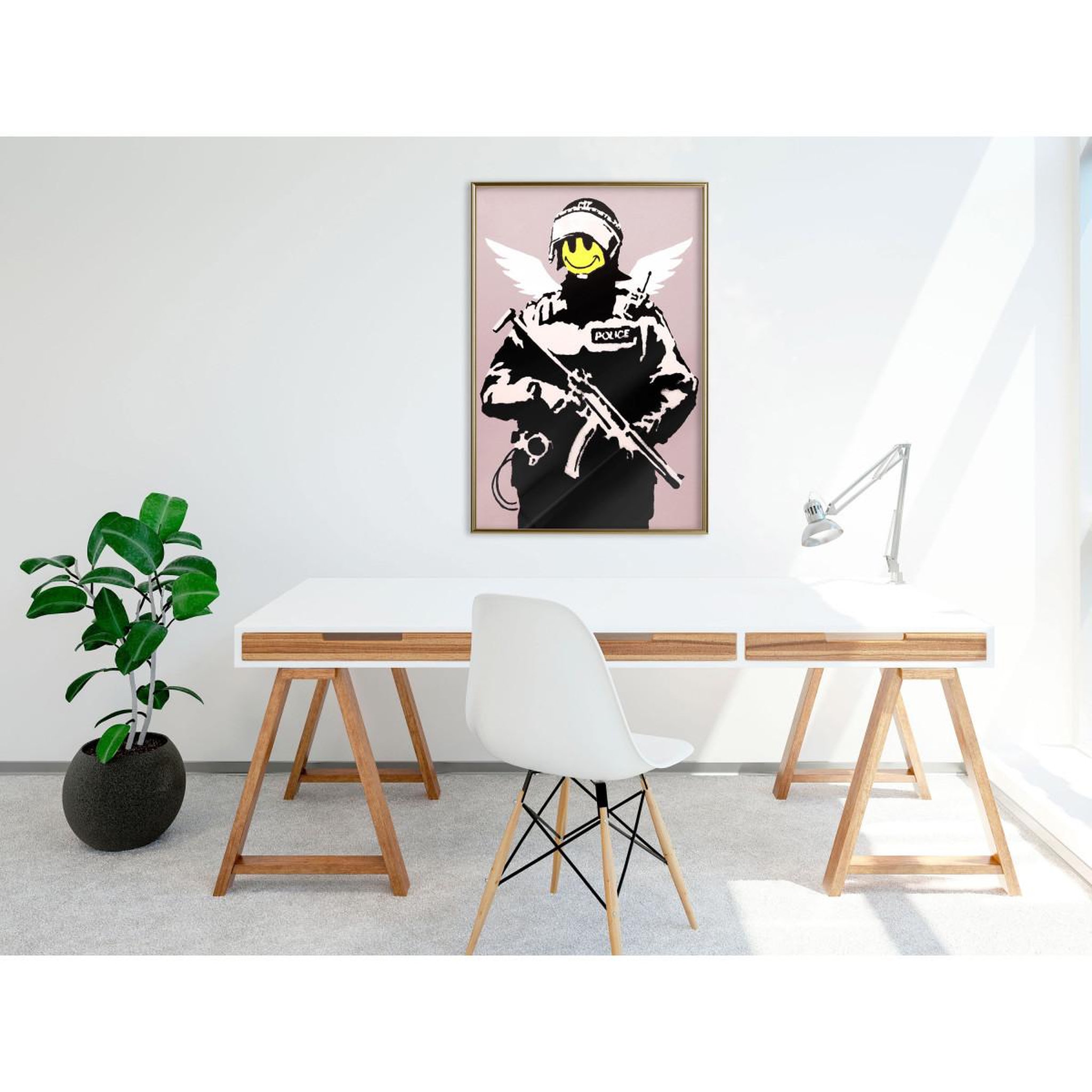 Voir la diapositive 2 : Paris Prix Affiche Murale Encadrée  Banksy Flying Copper