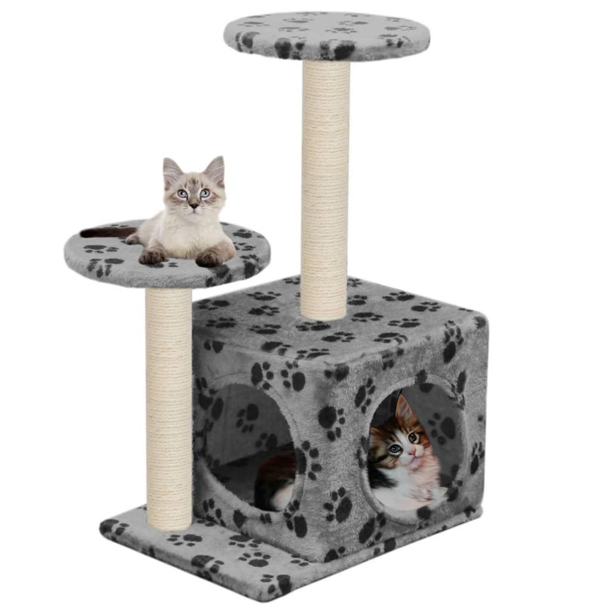 VIDAXL Arbre a chat avec griffoir en sisal 60 cm Gris Motif de pattes