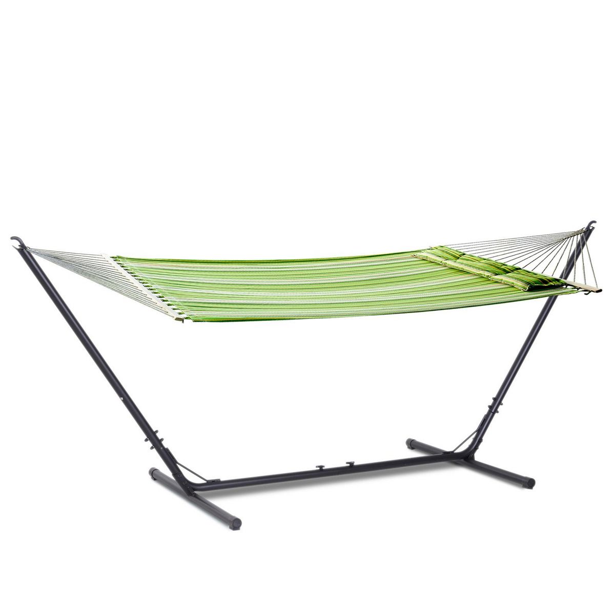 OUTSUNNY Support pied de hamac réglable structure robuste métal époxy noir dim. 3,08-3,80L x 1,08l x 1,20H m