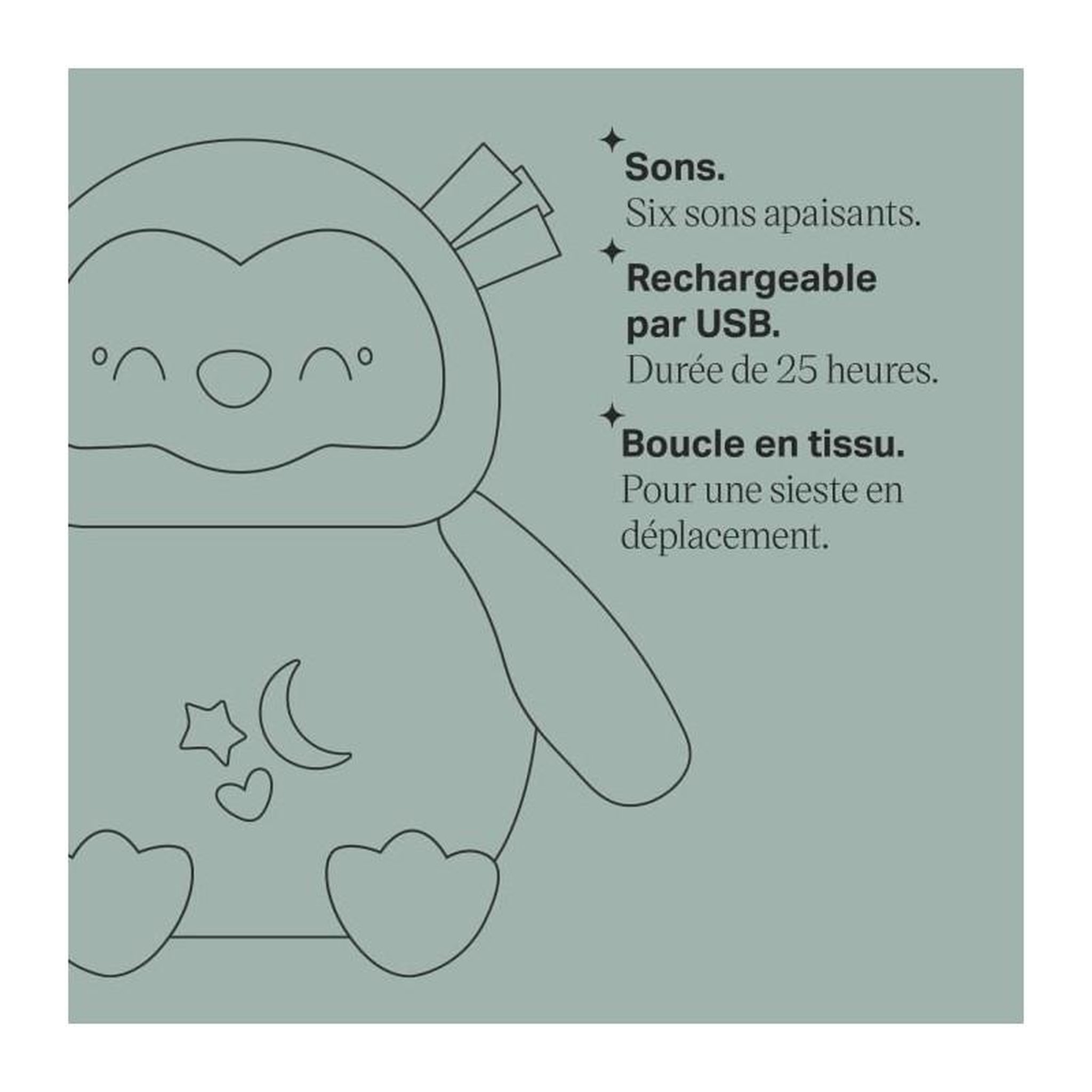Voir la diapositive 5 : TOMMEE TIPPEE Mini Peluche - TOMMEE TIPPEE - Ollie La Chouette - Aide au sommeil nomade - 6 sons - Rechargeable par USB - Lavable en machine