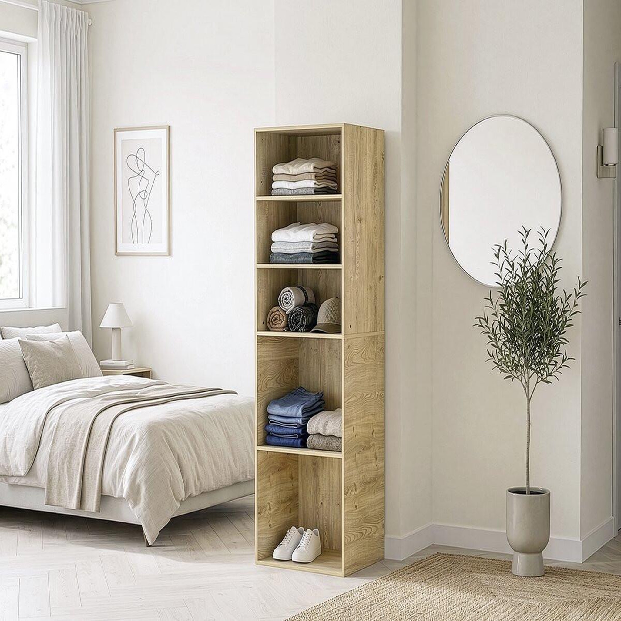 Voir la diapositive 2 : Habitat et Jardin Armoire avec 5 étagères  Opéra  - 60 x 45 x 180 cm - Beige