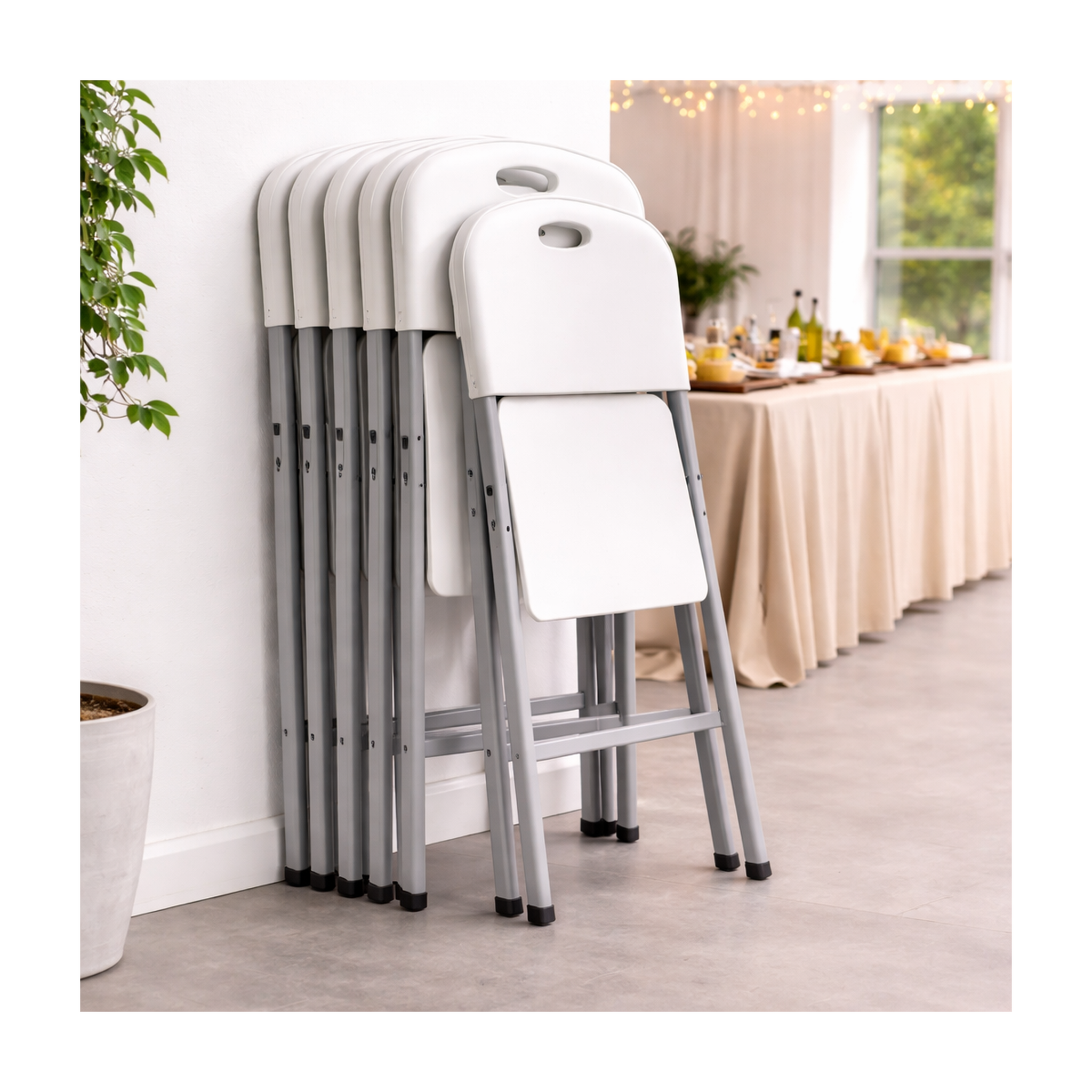 Voir la diapositive 3 : KZ GARDEN Lot de 4 chaises pliantes blanches plastique renforcé chaise d'appoint intérieur/extérieur jardin réception kzgarden