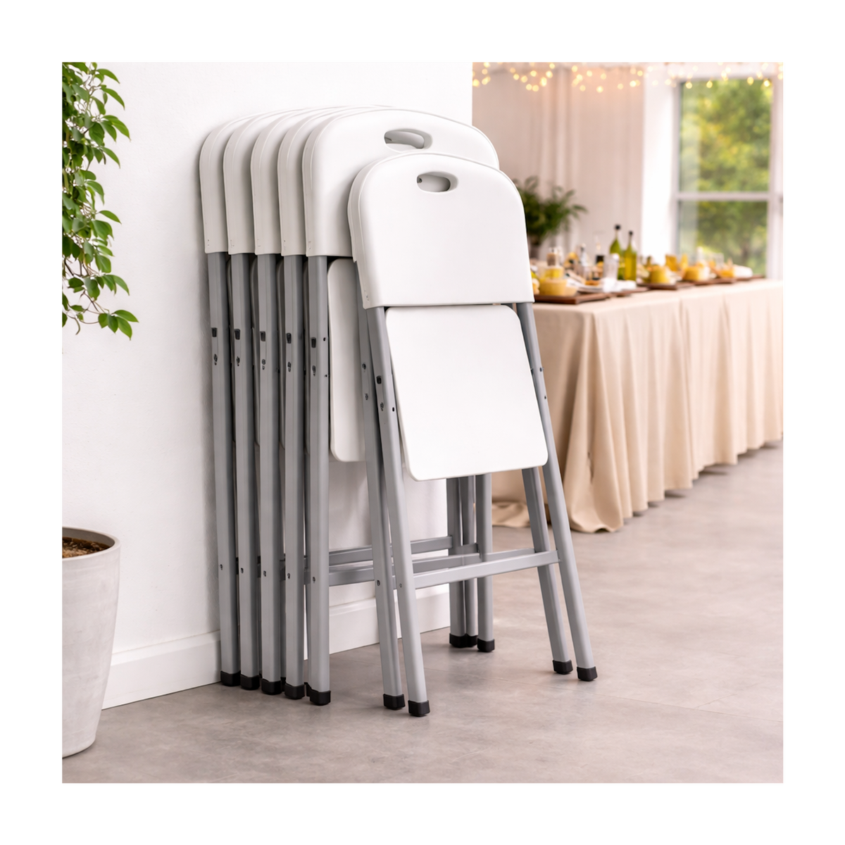 KZ GARDEN Lot de 4 Chaises pliantes blanches Plastique renforcé Chaise d'appoint Intérieur/Extérieur Jardin Réception KZGarden