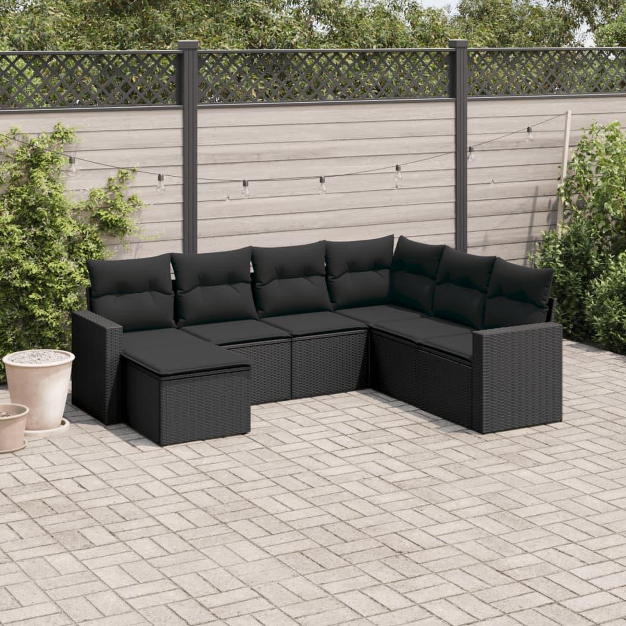 VIDAXL Salon de jardin 7 pcs avec coussins noir resine tressee