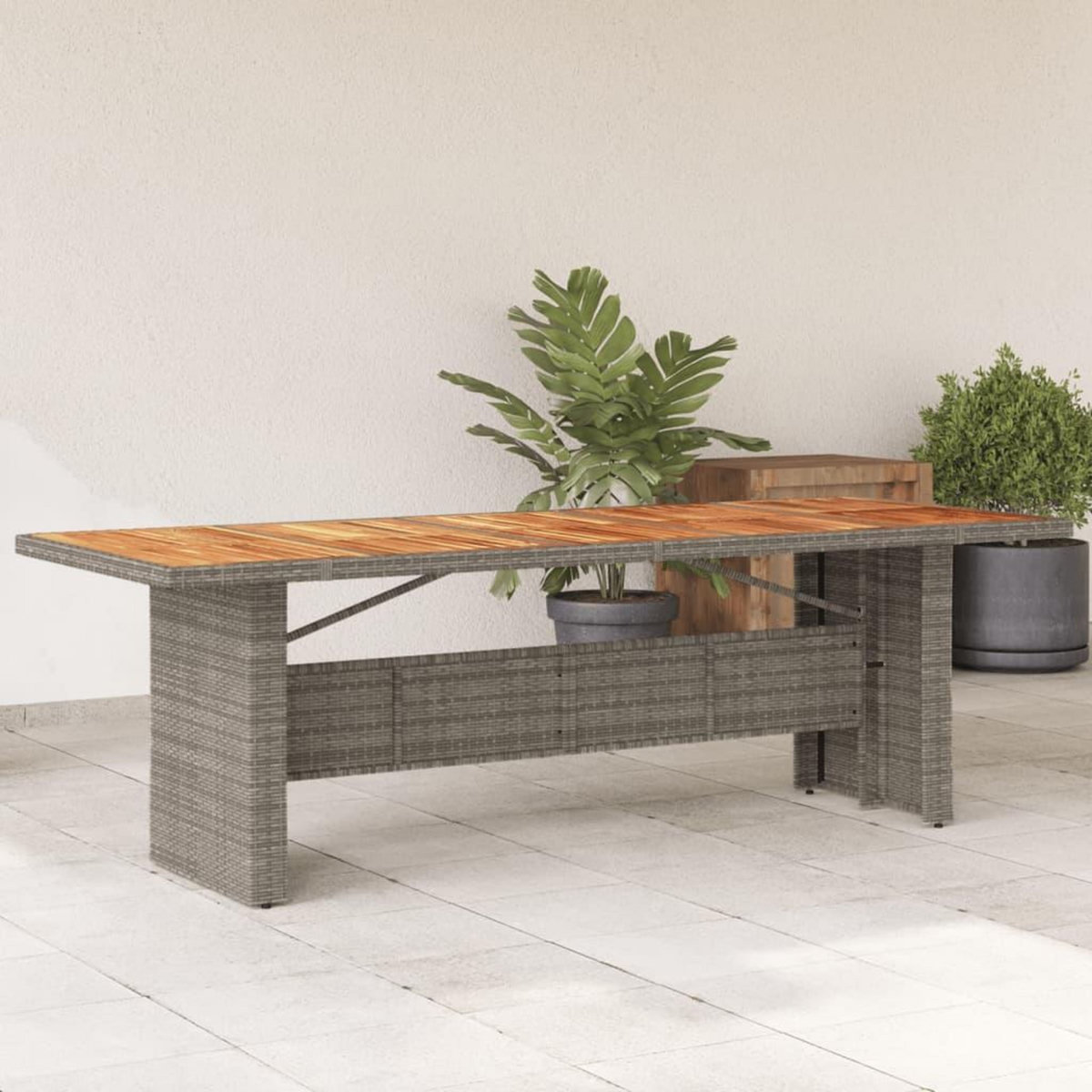 VIDAXL Table de jardin et dessus en bois d'acacia gris resine tressee