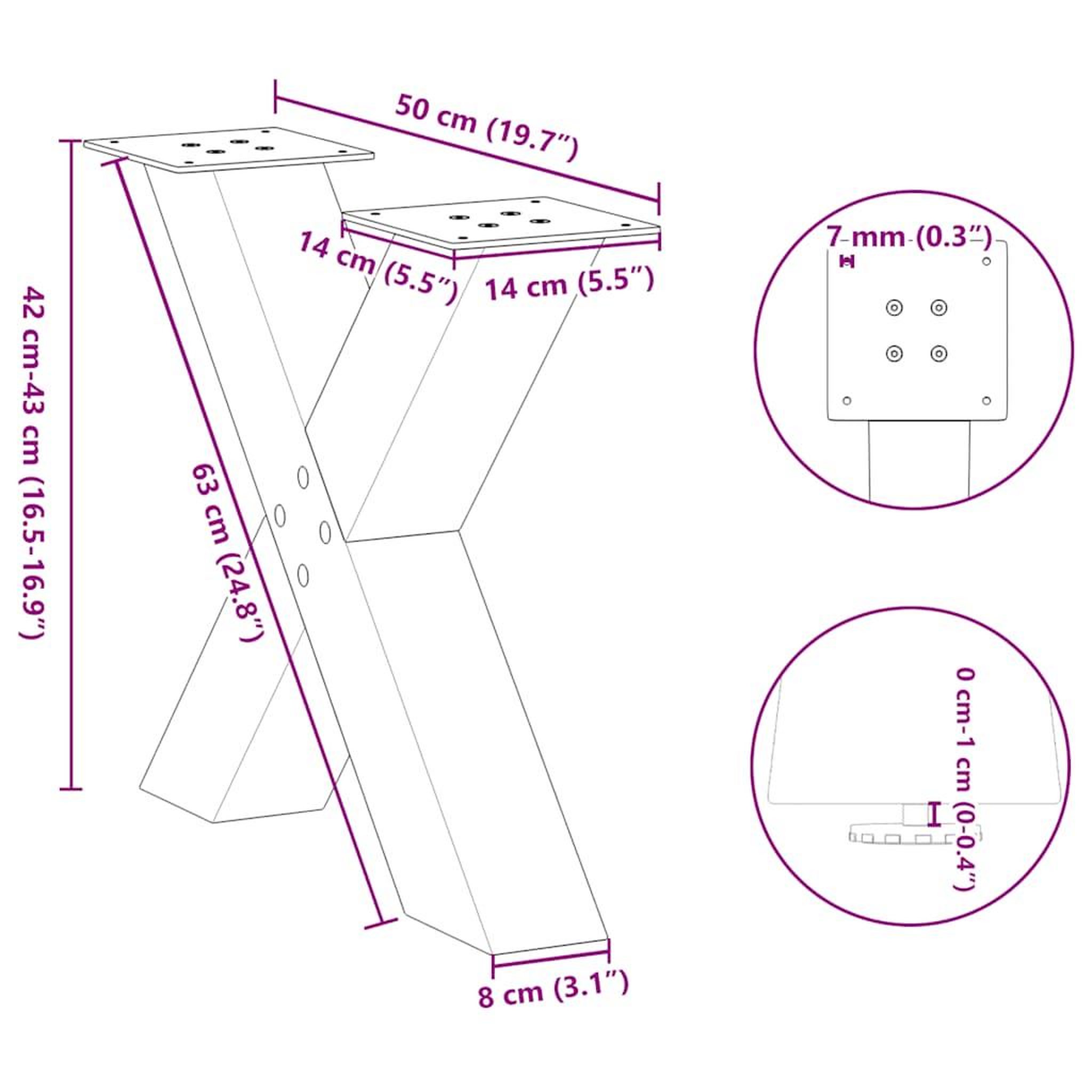 Voir la diapositive 6 : VIDAXL Pieds de table basse forme de X 2 pcs anthracite 50x(42-43) cm