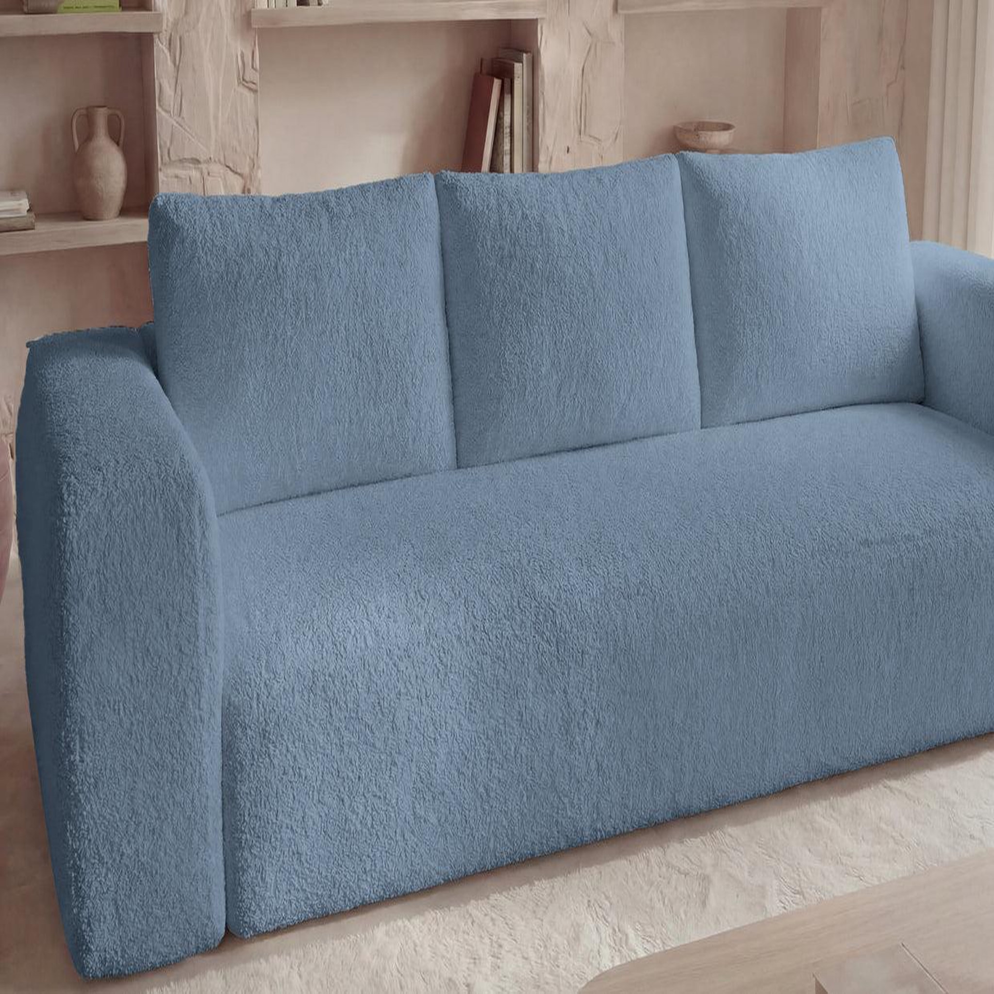 Voir la diapositive 4 : CASANOVA PARIS Ariel - canapé droit convertible tissu bouclette 3 places