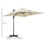Voir la diapositive 3 : OUTSUNNY Parasol déporté carré inclinable manivelle avec pied en acier dim. 2,45L x 2,45l x 2,45H m métal alu. polyester haute densité beige