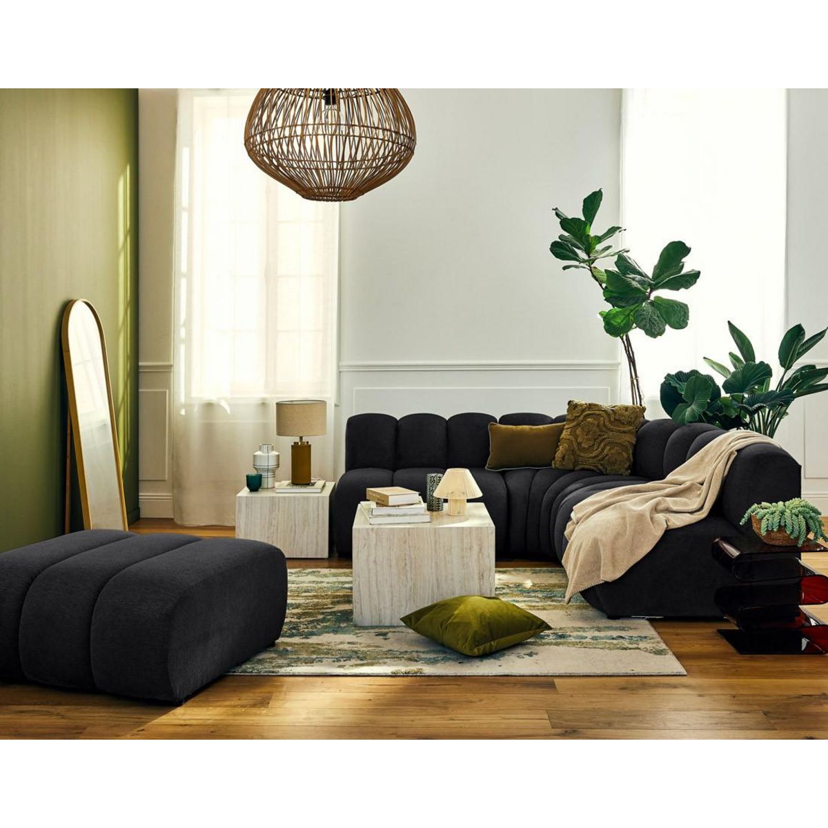 LISA DESIGN Debbie - canapé modulable d'angle réversible 4 places sans accoudoirs en tissu texturé