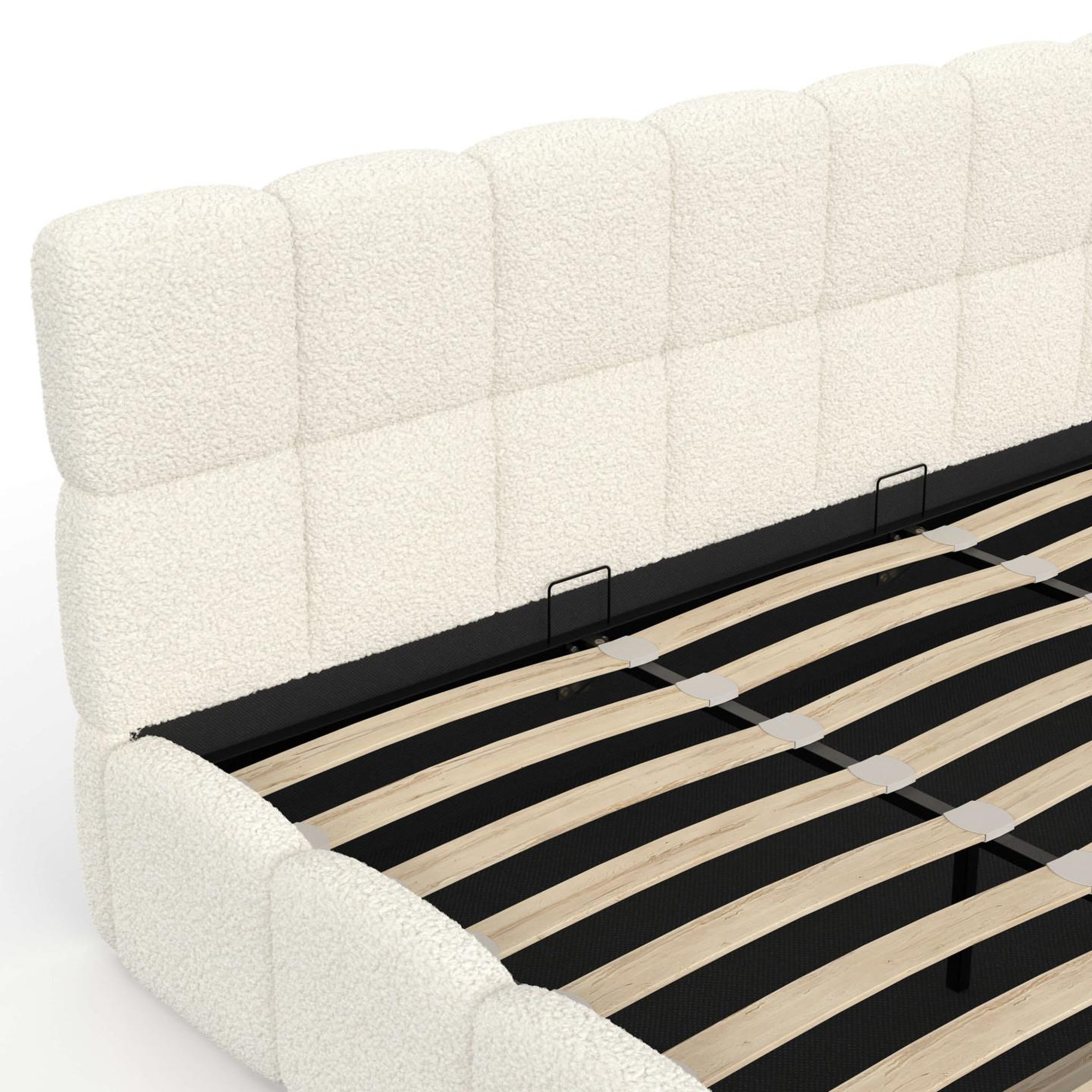 Voir la diapositive 6 : ID MARKET Lit coffre double nuage avec tête de lit matelassée et sommier 180 x 200 cm bouclette blanc