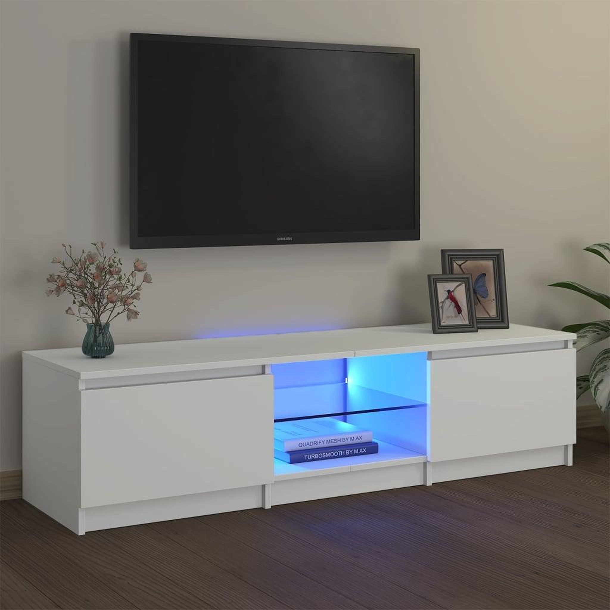 Voir la diapositive 1 : VIDAXL Meuble TV avec lumieres LED blanc 140x40x35,5 cm