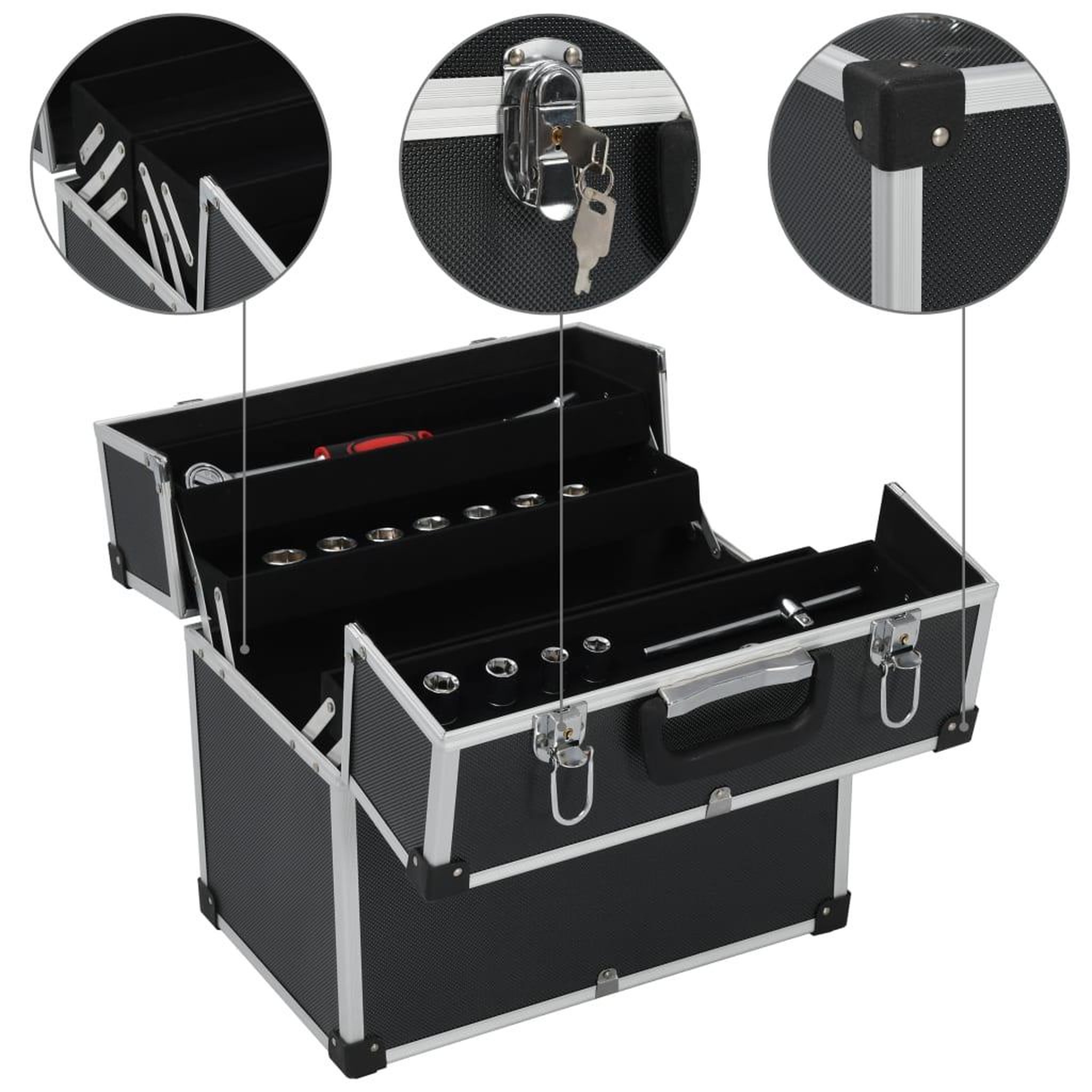 Voir la diapositive 3 : VIDAXL Boîte a outils 38x22,5x34 cm Noir Aluminium
