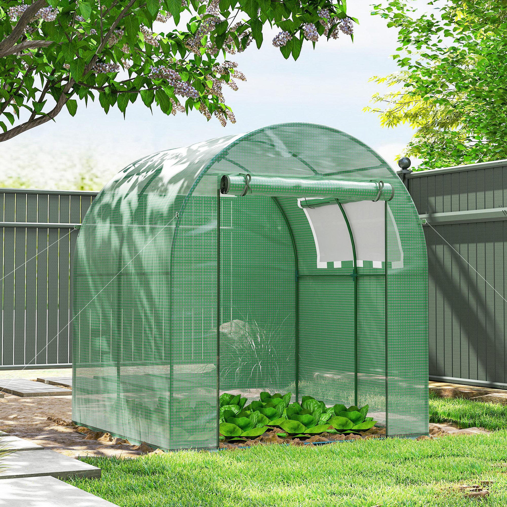 Voir la diapositive 2 : OUTSUNNY Serre tunnel 3,24 m² 2 portes zippées 2 fenêtres maillées acier pe haute densité 135 g/m² vert