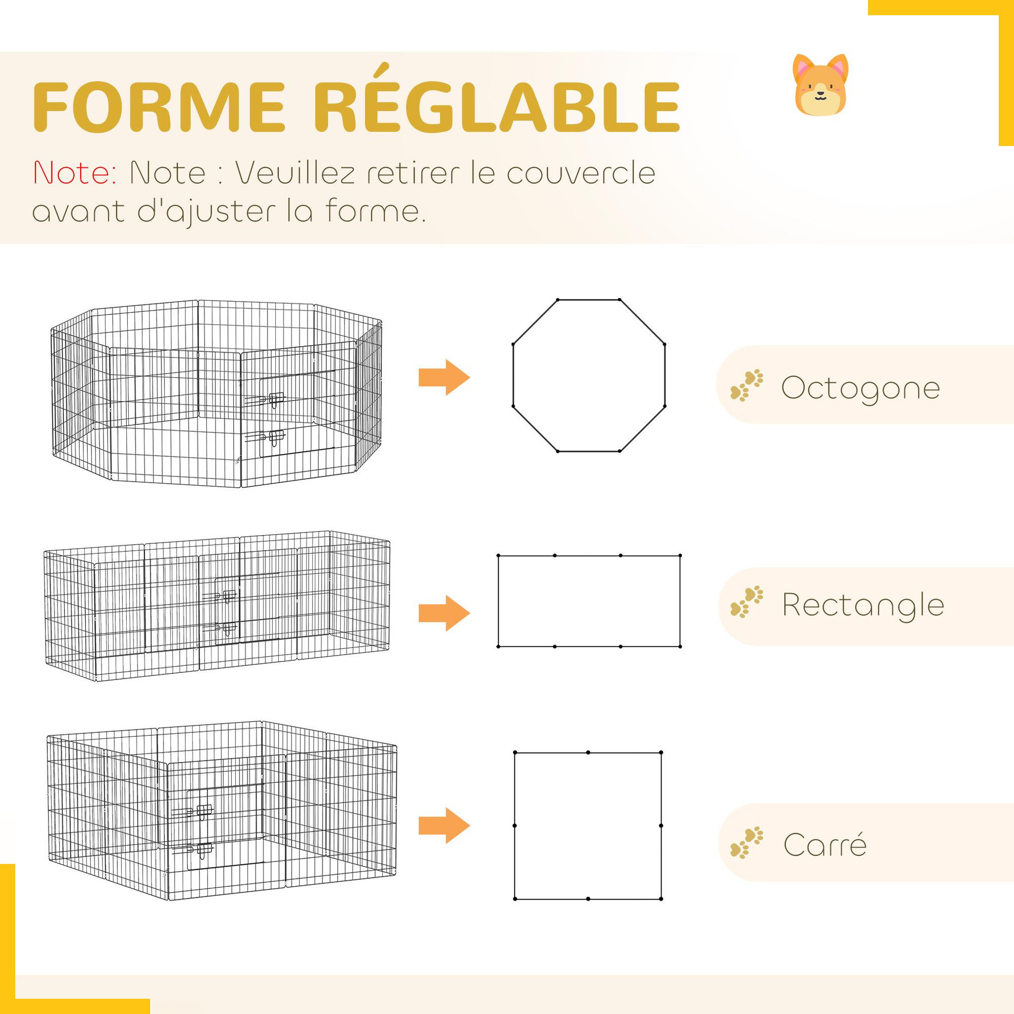Voir la diapositive 5 : PAWHUT Parc enclos chien modulable intérieur 8 panneaux pliables - porte, bâche bas haut - acier noir