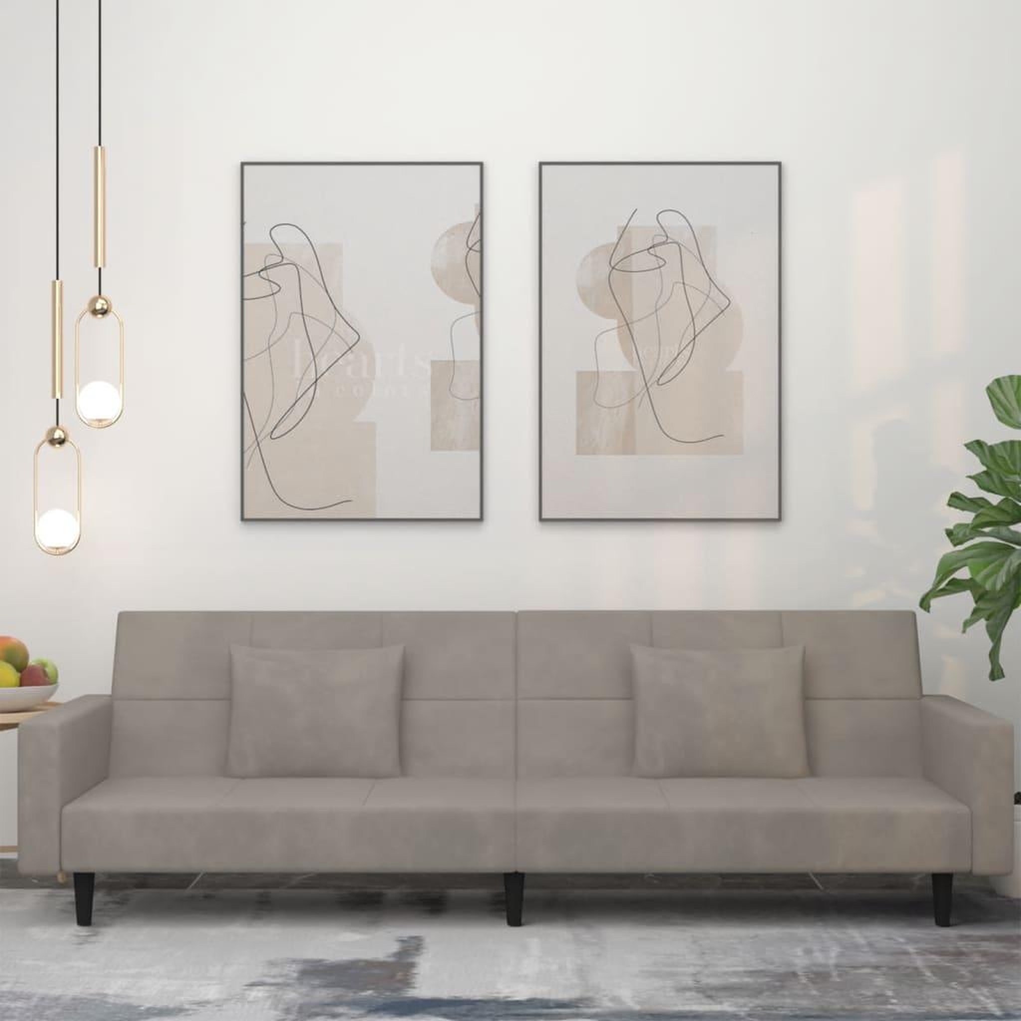 VIDAXL Canape-lit a 2 places avec deux oreillers Gris clair Velours