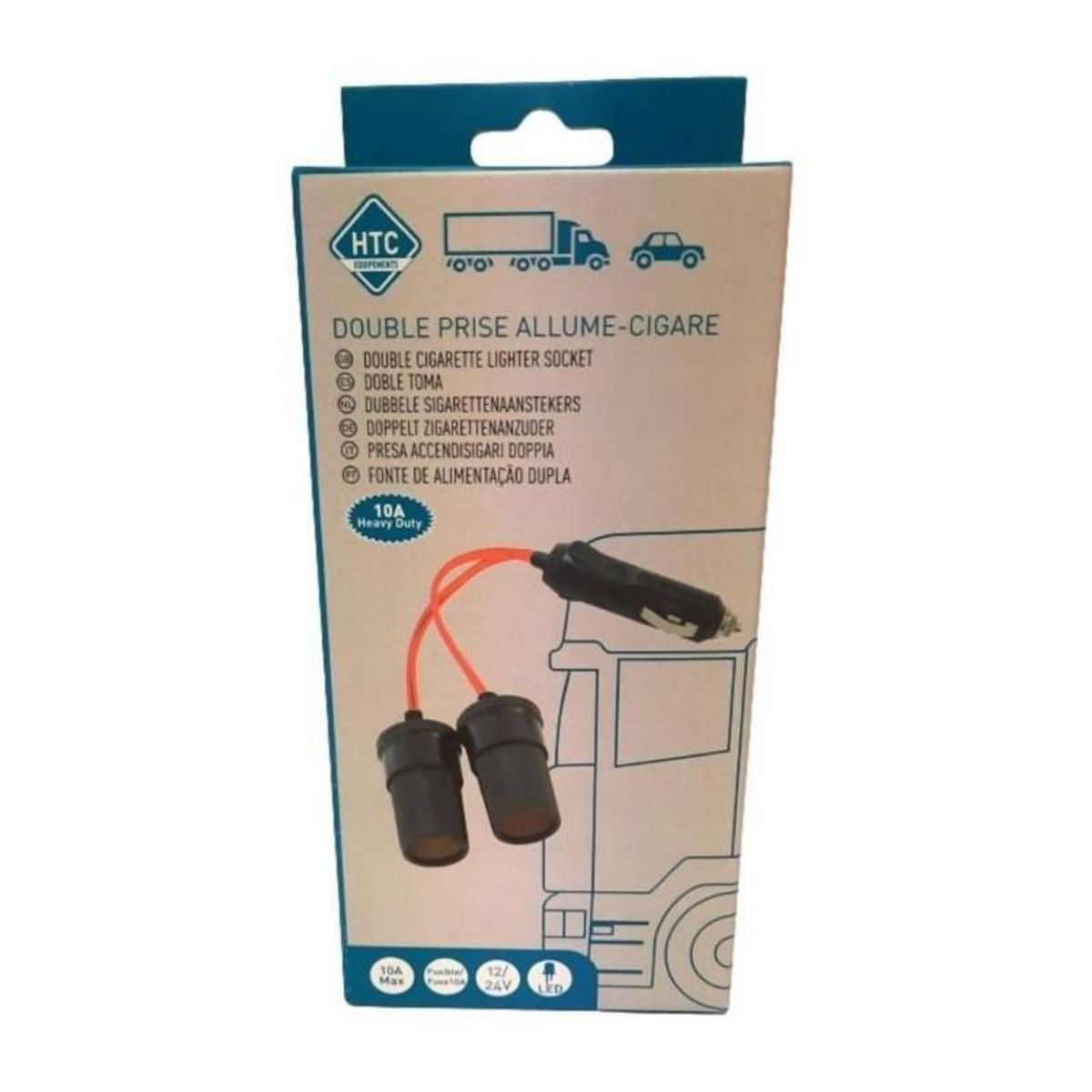 HTC EQUIPEMENT Double prise allume-cigare 12/24V - HTC EQUIPEMENT - Avec led 10A et Cable rouge 20cm