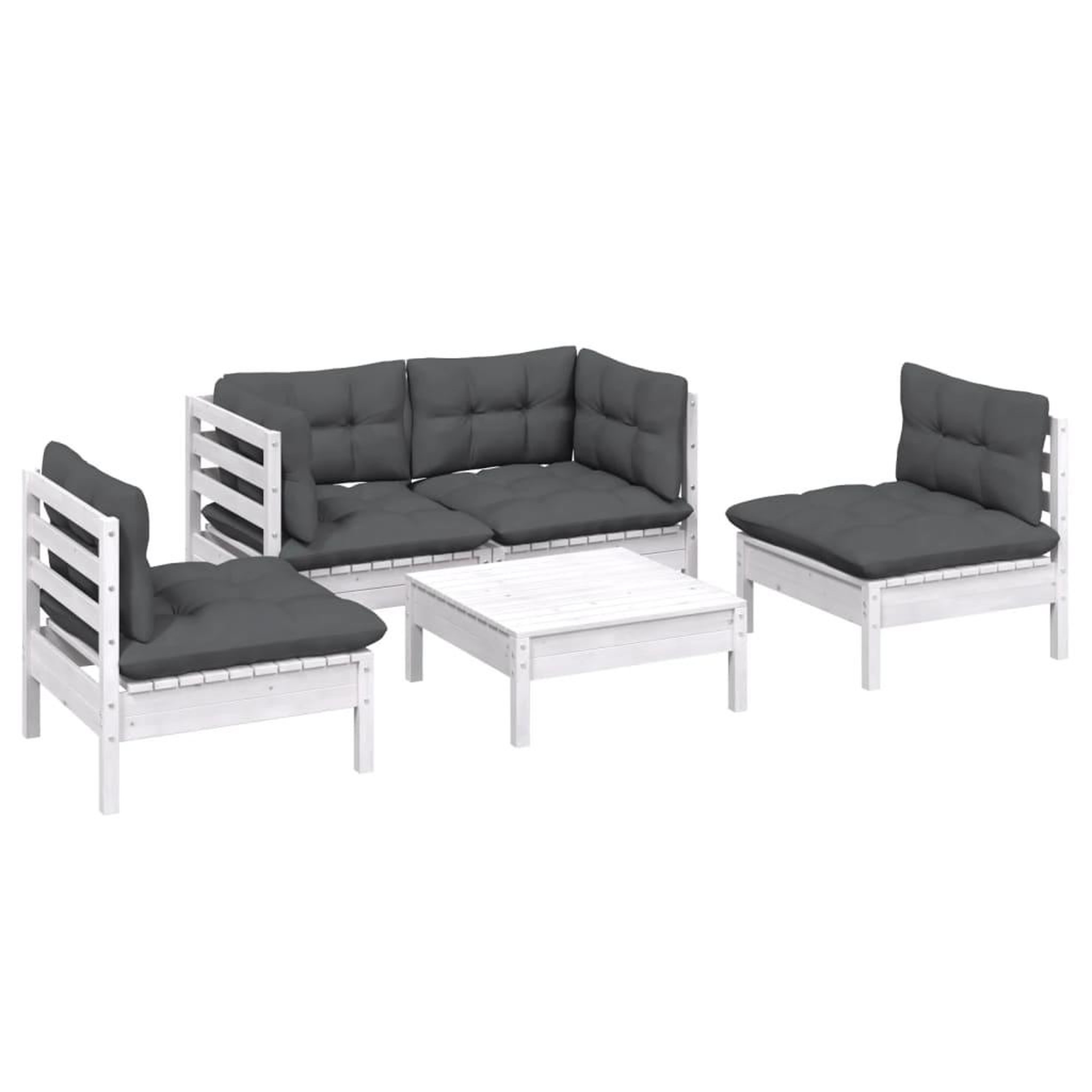 Voir la diapositive 3 : VIDAXL Salon de jardin 5 pcs avec coussins bois de pin massif