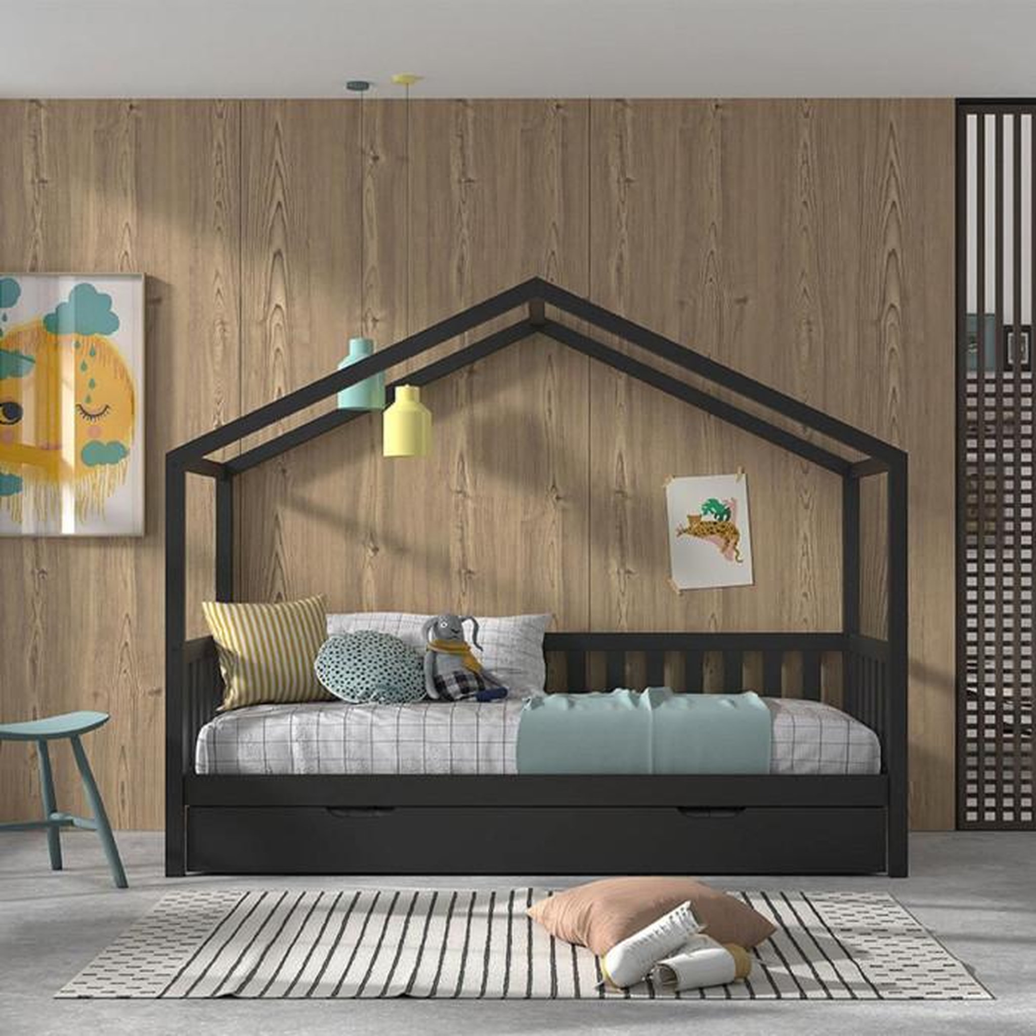 Voir la diapositive 3 : Paris Prix Lit Cabane Enfant & Tiroir  Dallas  90x200cm Anthracite