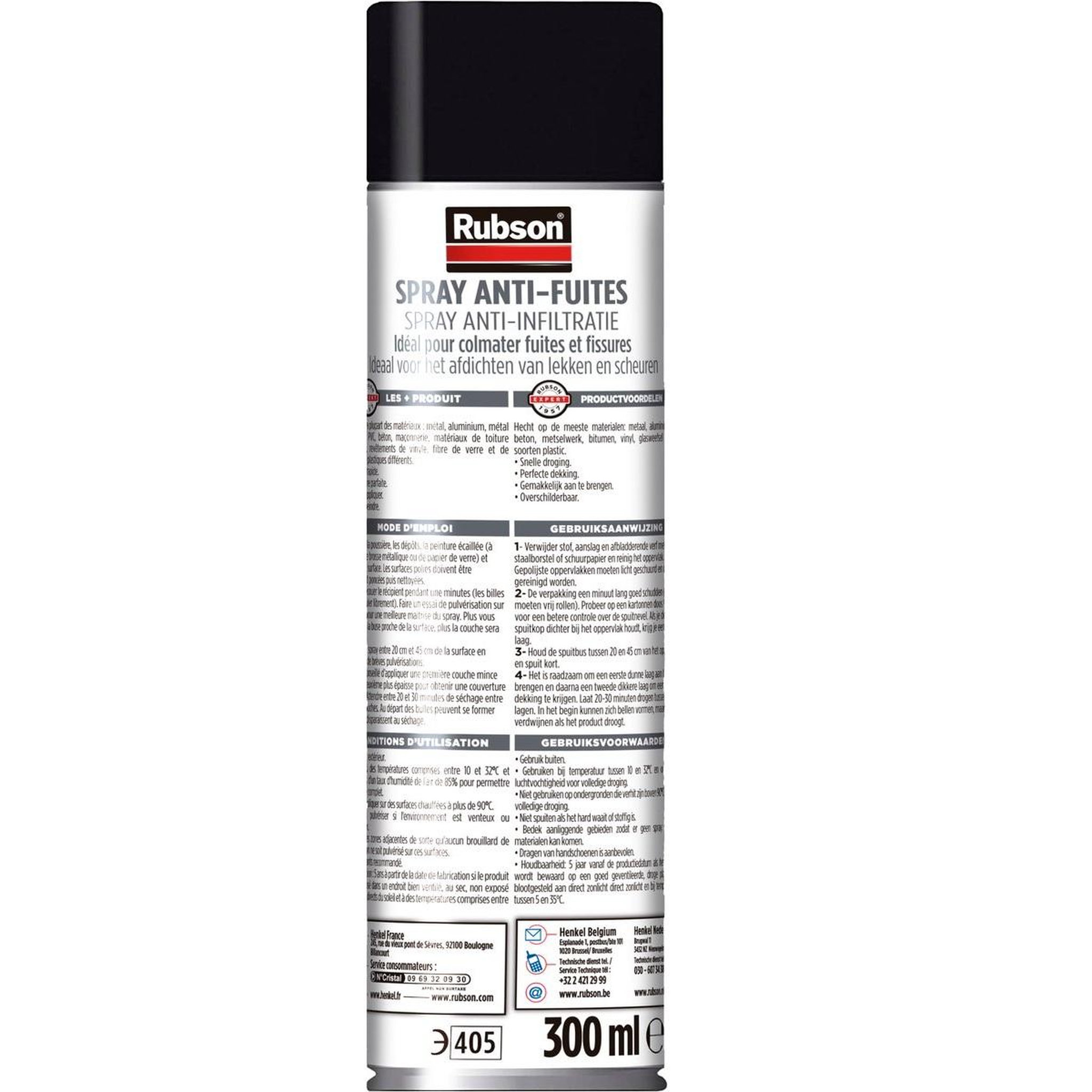 Voir la diapositive 2 : rubson Révêtement d'étanchéite spray 300ml noir - 3020548