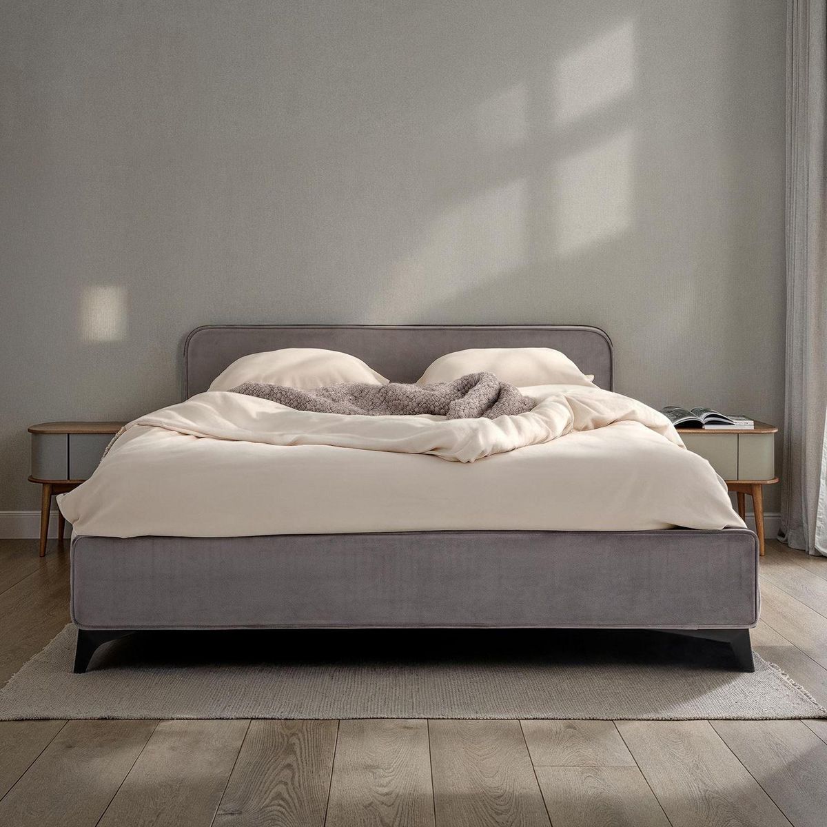 IDIMEX Lit double RAVELLO 140 x 190 cm, revêtement en tissu