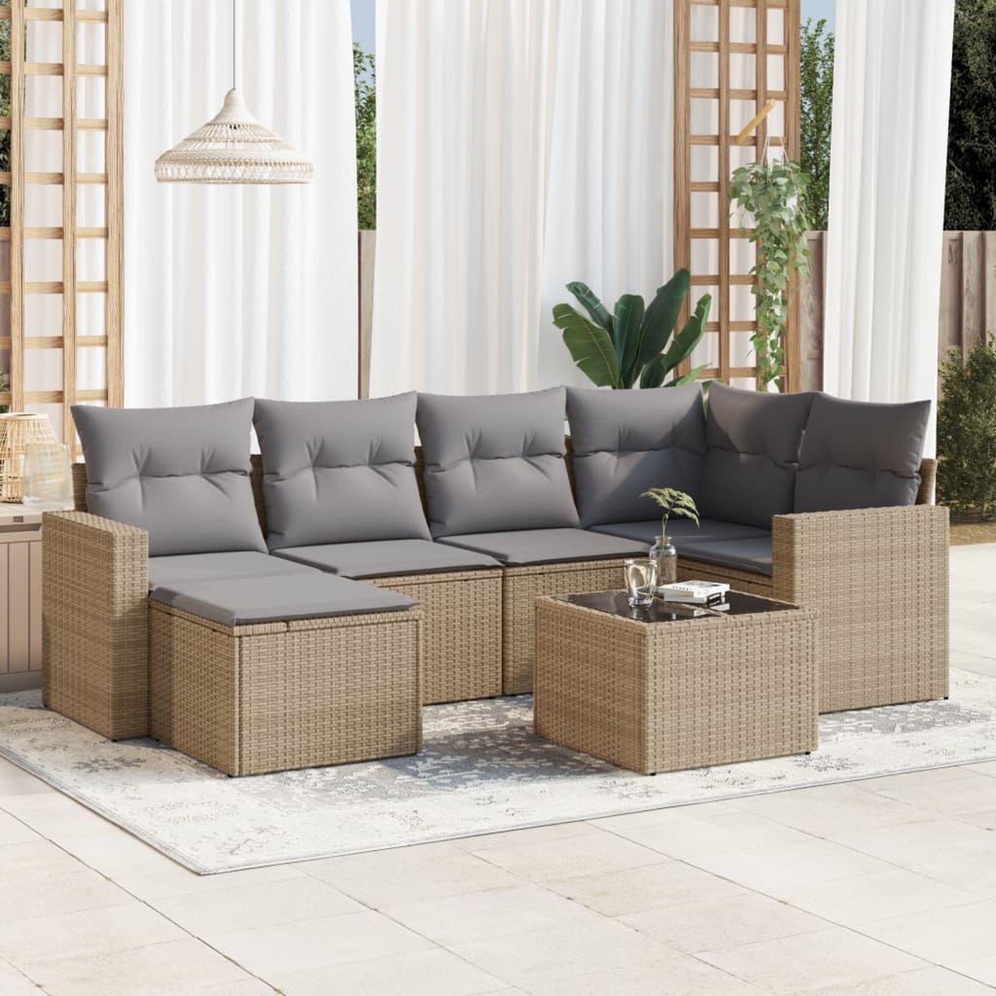 VIDAXL Salon de jardin avec coussins 7 pcs beige resine tressee