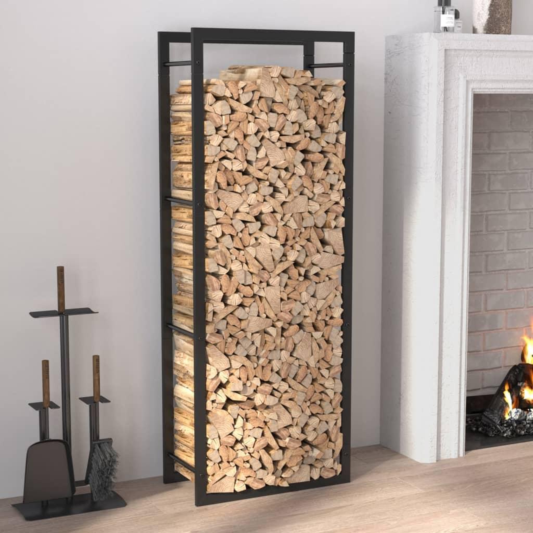 Voir la diapositive 1 : VIDAXL Portant de bois de chauffage Noir mat 50x28x132 cm Acier