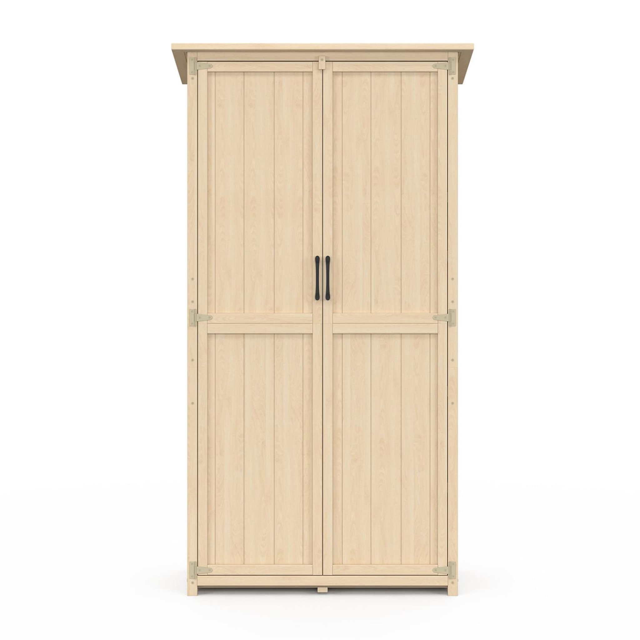 Voir la diapositive 3 : ID MARKET Armoire de jardin en bois 90 x 50 x 160 cm avec toit incliné double porte et étagères