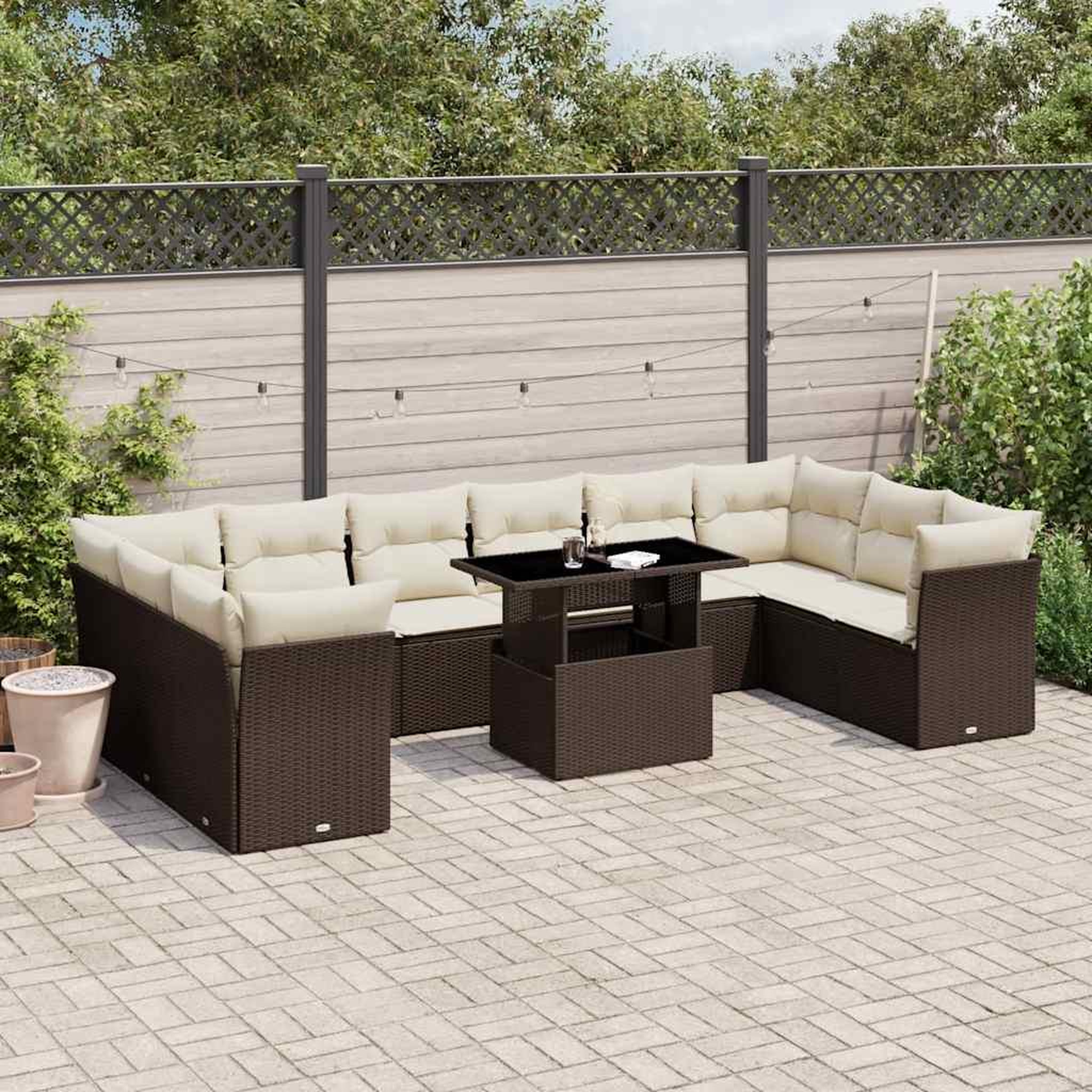VIDAXL Salon de jardin et coussins 11 pcs marron resine tressee