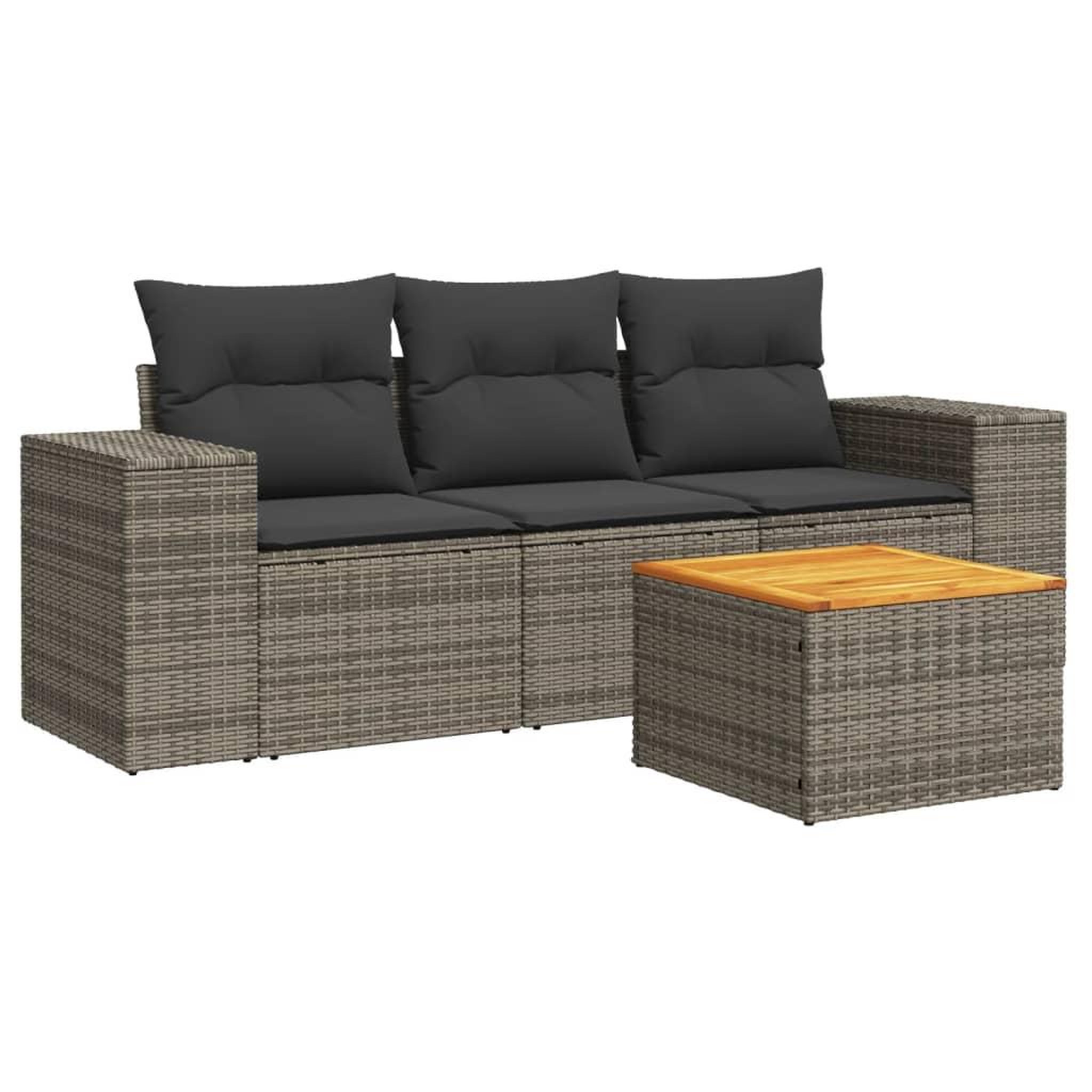 Voir la diapositive 2 : VIDAXL Salon de jardin 4 pcs avec coussins gris resine tressee
