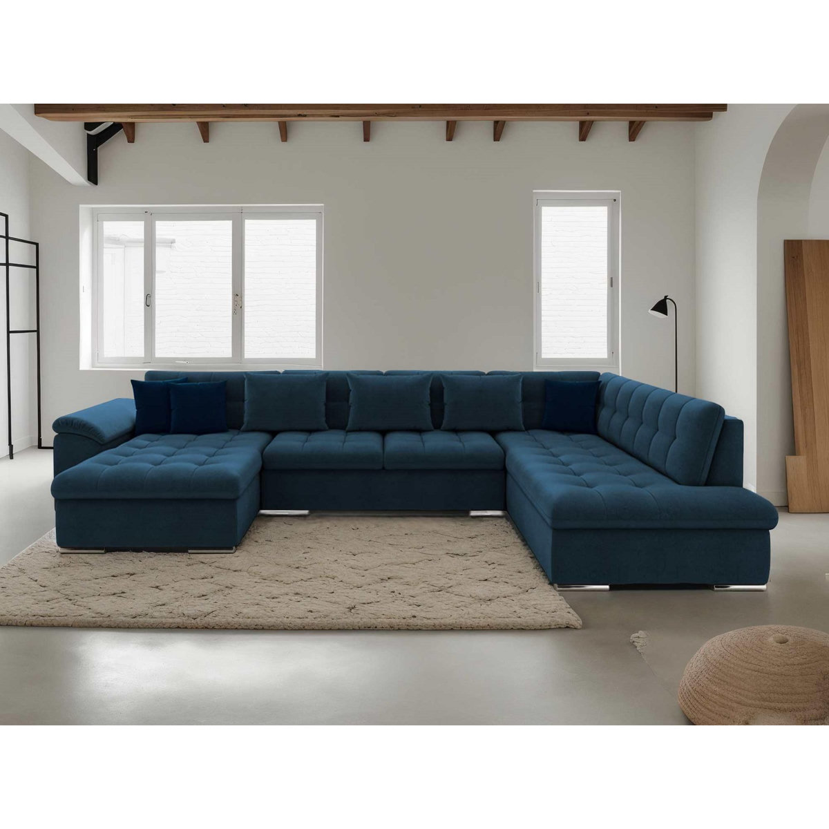 BEST MOBILIER Chuck - canapé panoramique xxl - convertible avec coffre - 7 places - droit