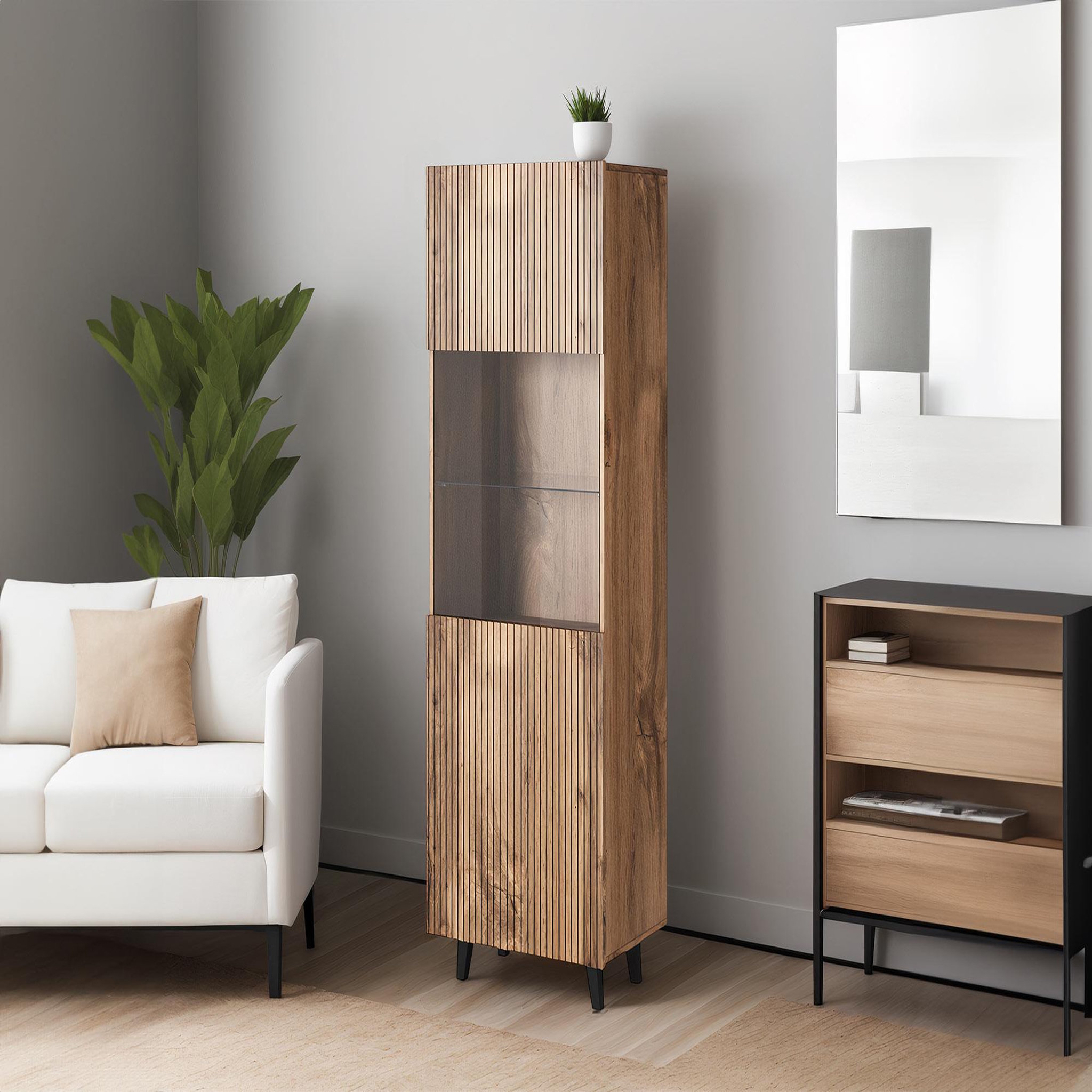 BEST MOBILIER Come - vitrine - effet bois - 1 porte - 60x182 cm. Coloris disponibles : Marron