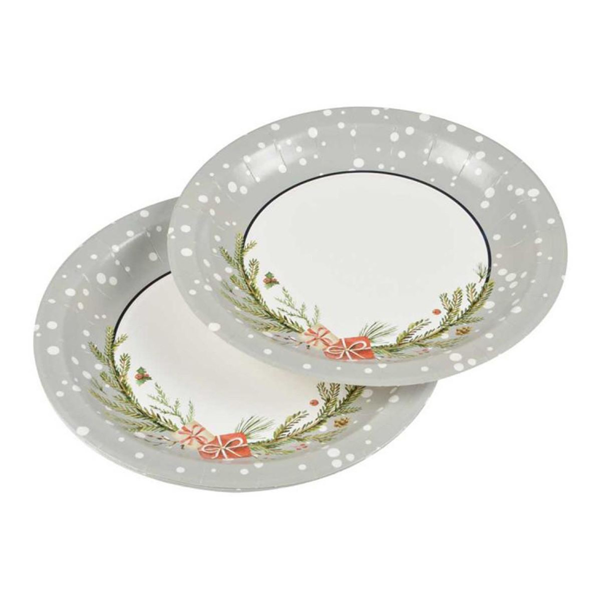Voir la diapositive 1 : HOMEA Lot de 6 assiettes en carton  branche sapin  18cm gris