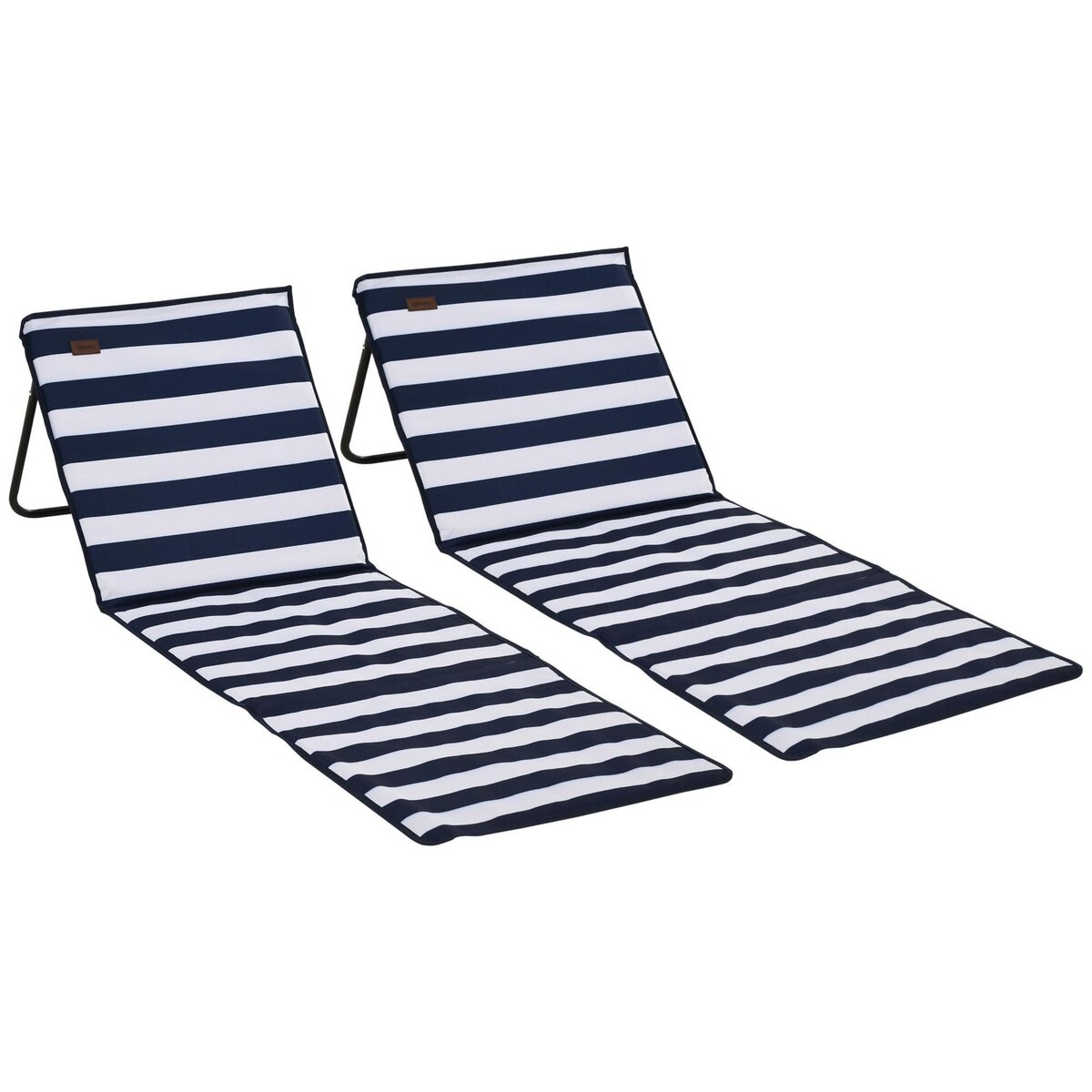 OUTSUNNY Lot de 2 tapis de plage rembourrés pliables - matelas de plage - dossier inclinable, rangement - métal polyester blanc bleu
