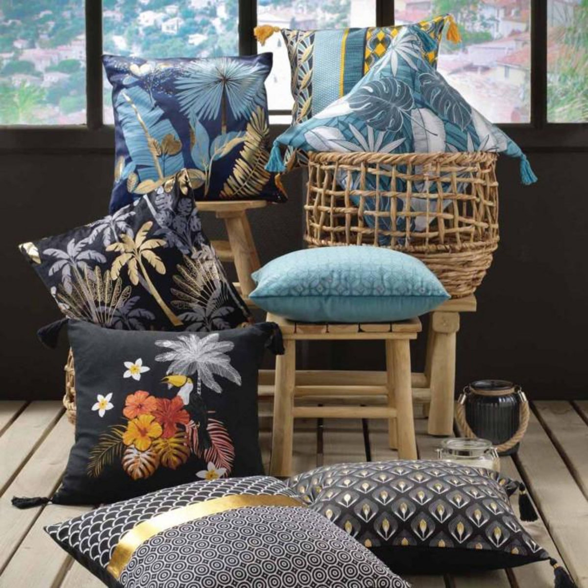 Paris Prix Housse de Coussin Déco  Kansas  40x40cm Bleu