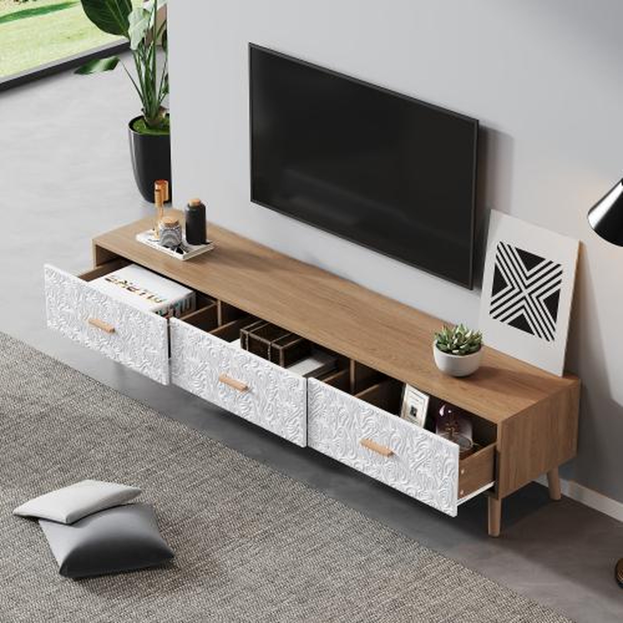 Voir la diapositive 5 : MERAX Meuble tv naturel+blanc 150 cm panneau de particules