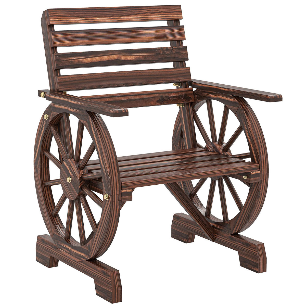 OUTSUNNY Chaise de jardin roue de chariot dossier incliné bois carbonisé