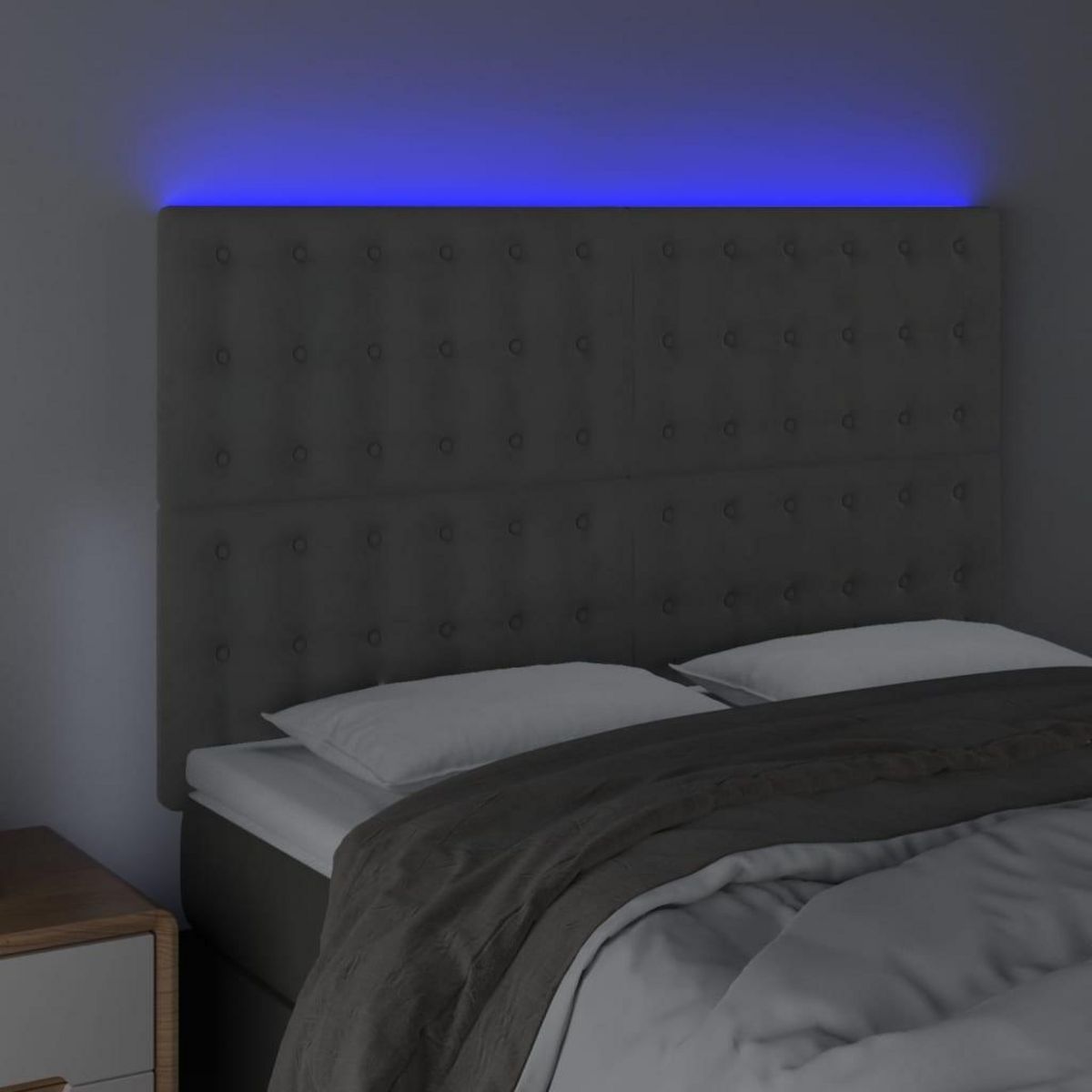 VIDAXL Tete de lit a LED Gris clair 144x5x118/128 cm Velours