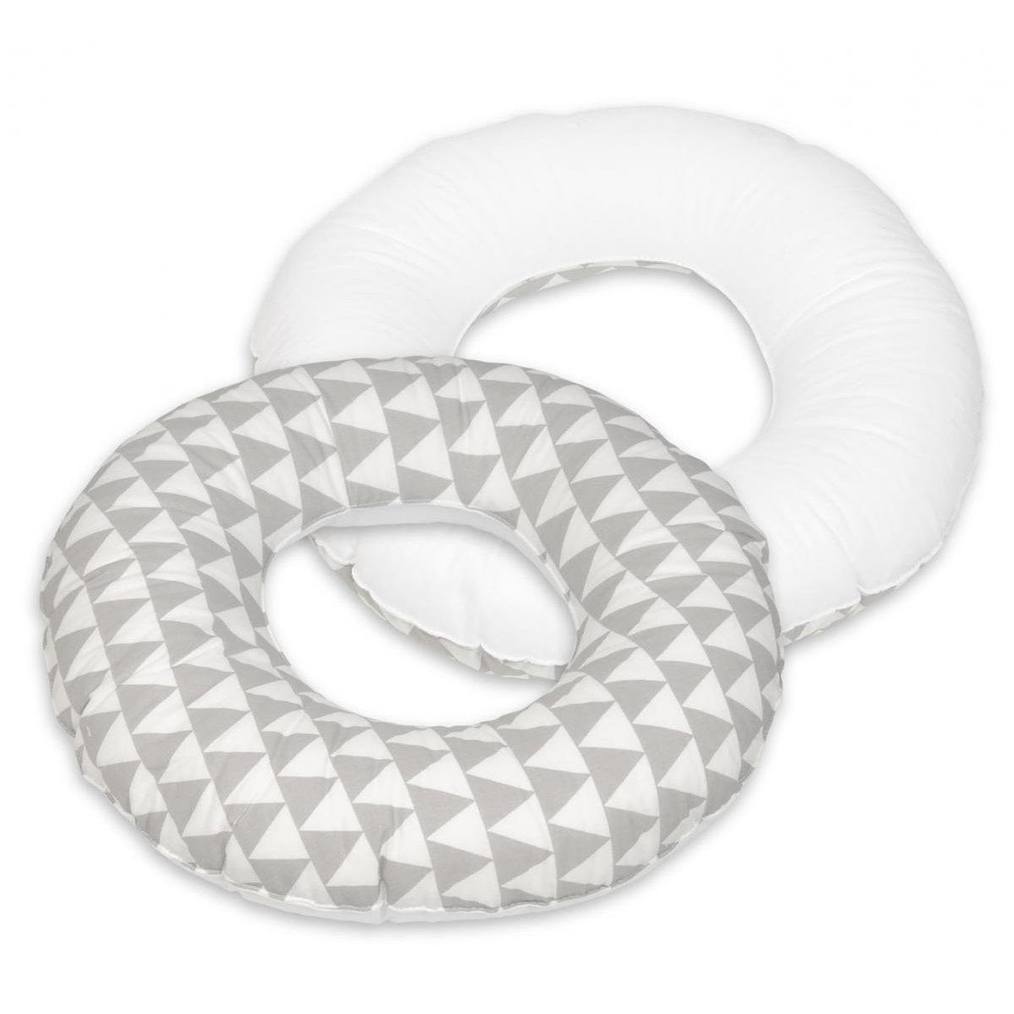 VELINDA Coussin rond post natal Triangles blancs et gris – blanc