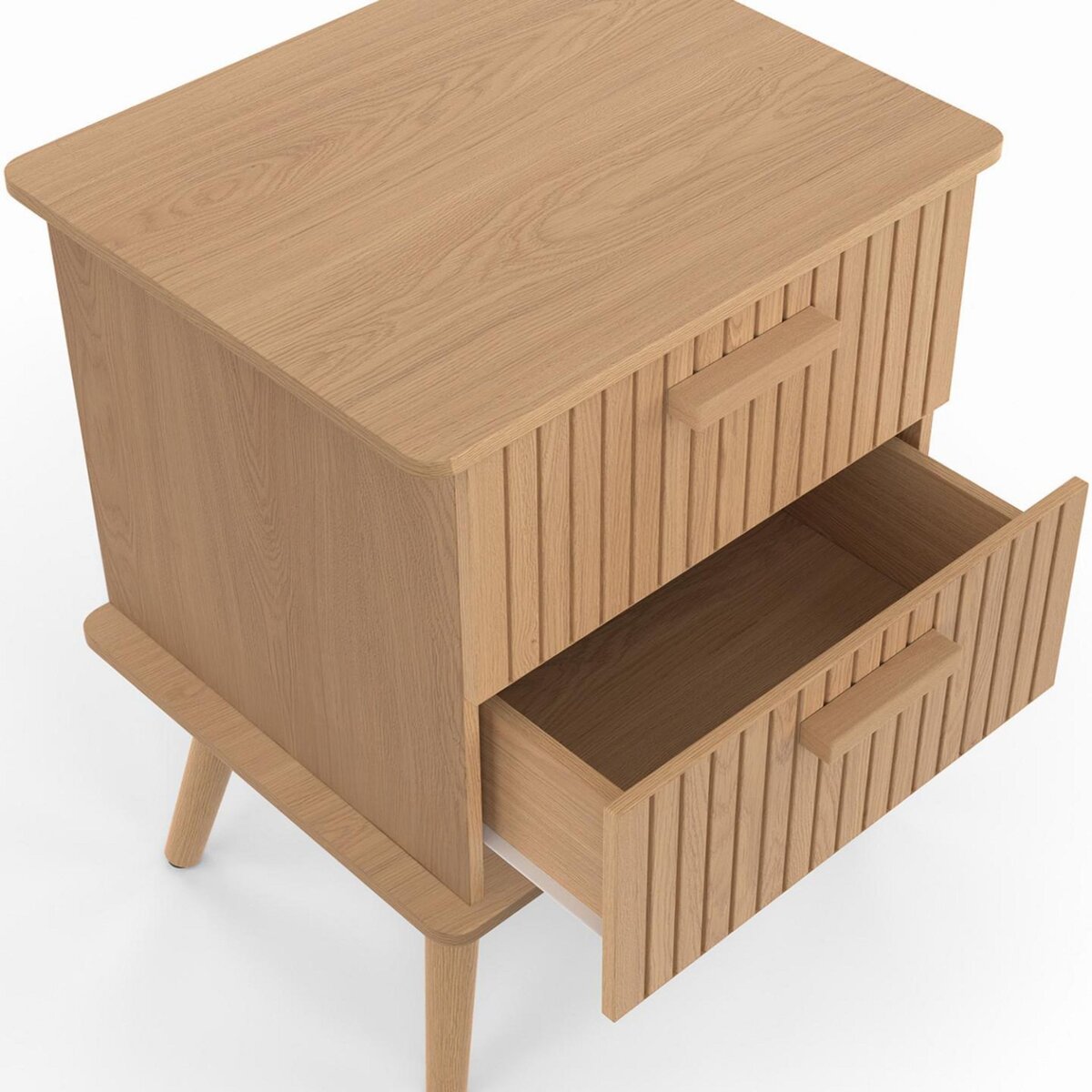 ID MARKET Lot de 2 tables de chevet JULIETTE 2 tiroirs effet lattes tasseau bois