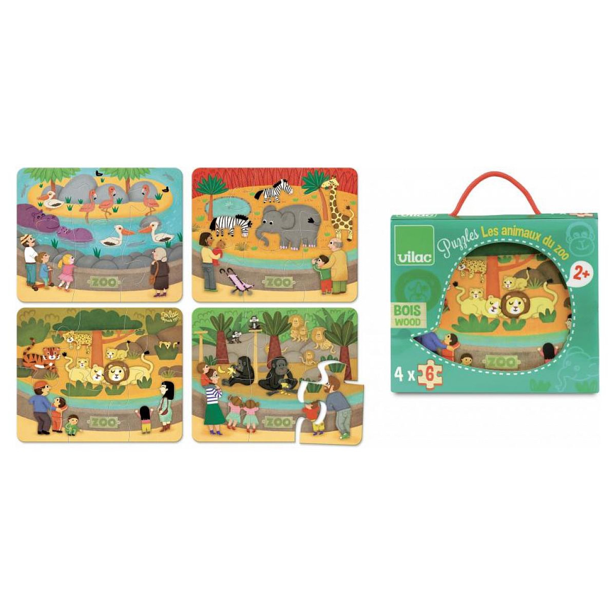 Voir la diapositive 3 : Vilac 4 puzzles de 6 pieces - les animaux du zoo