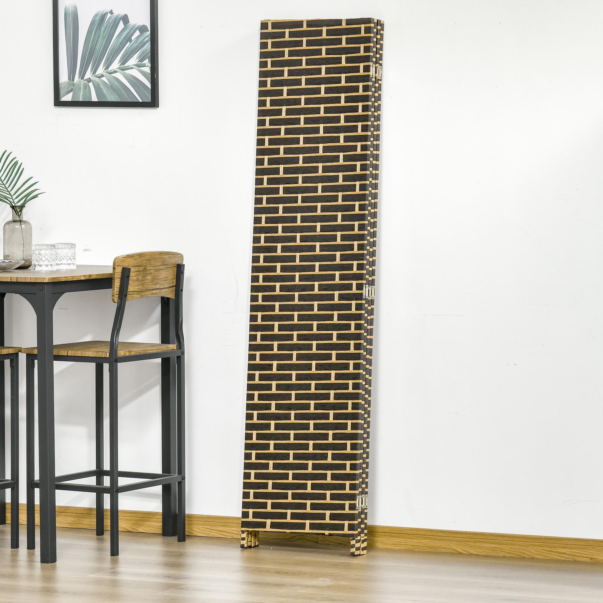 Voir la diapositive 5 : HOMCOM Paravent intérieur 4 panneaux pliables séparateur de pièce bois de peuplier fibres de papier tressée chocolat paille