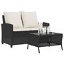 Voir la diapositive 1 : VIDAXL Canape de jardin 2 places coussins et table noir resine tressee