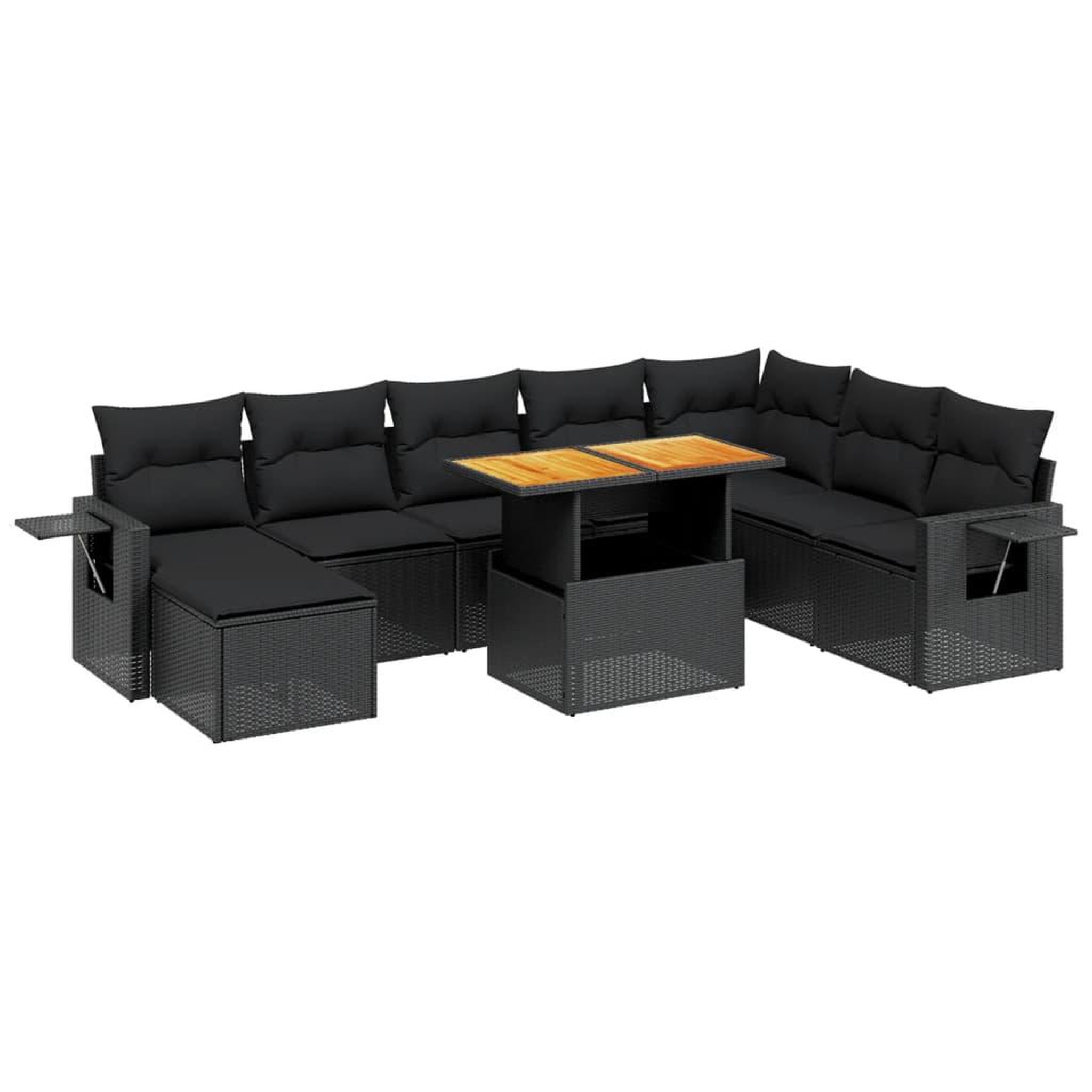 Voir la diapositive 2 : VIDAXL Salon de jardin 9 pcs avec coussins noir resine tressee