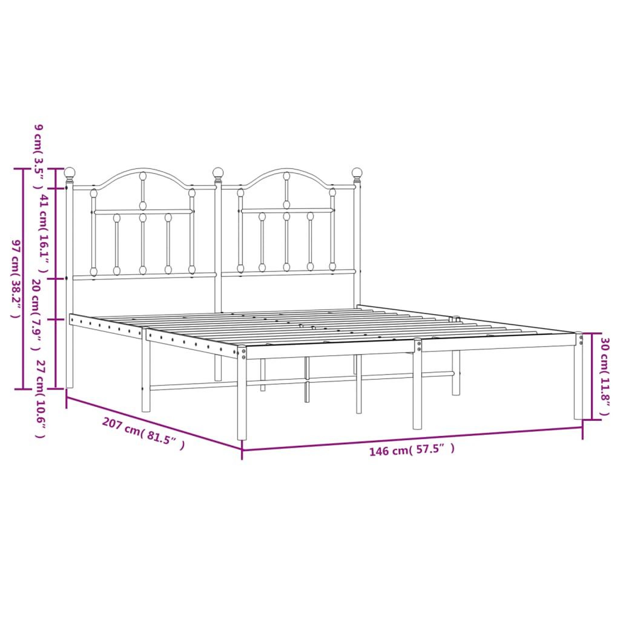 Voir la diapositive 6 : VIDAXL Cadre de lit metal sans matelas et tete de lit blanc 140x200 cm